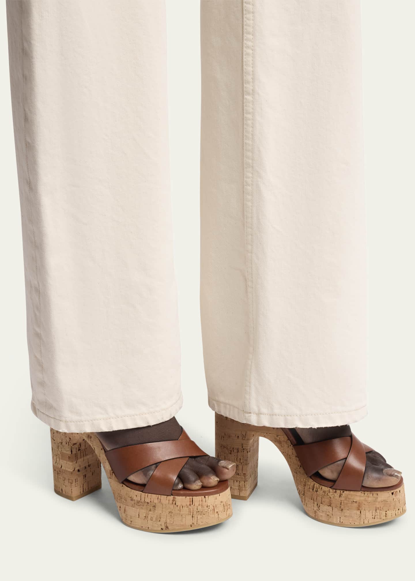 Saint Laurent Bianca Leather Cork Platform Sandals Image 3 of 5