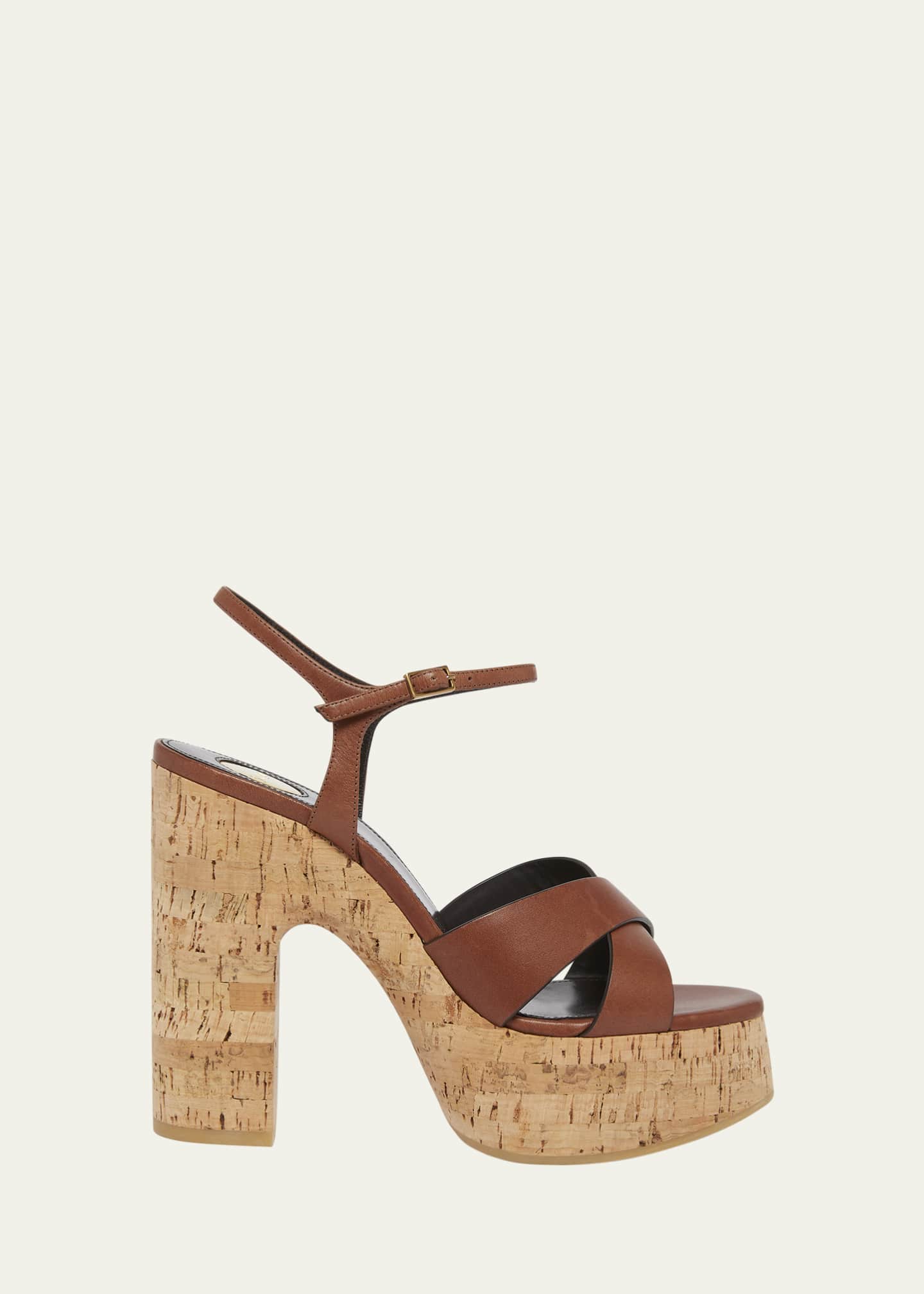 Saint Laurent Bianca Leather Cork Platform Sandals Image 1 of 5