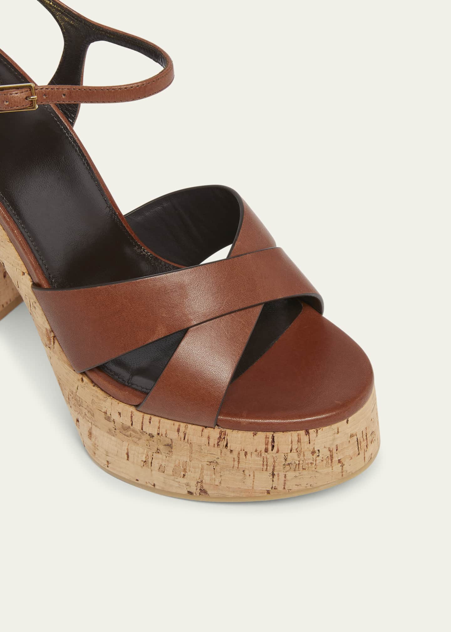 Saint Laurent Bianca Leather Cork Platform Sandals Image 5 of 5