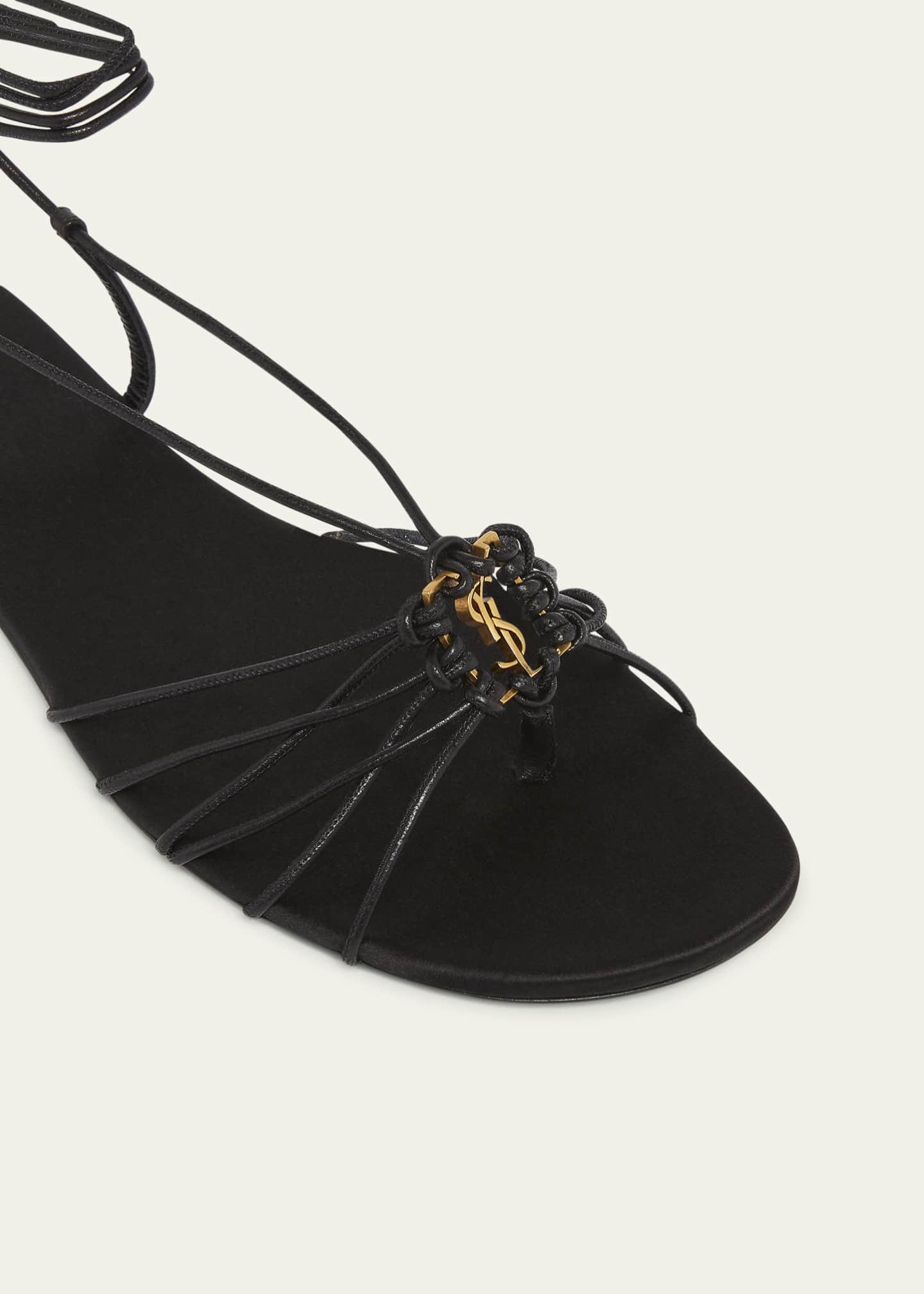 Saint Laurent Babylone Strappy YSL Ankle-Tie Sandals Image 5 of 5