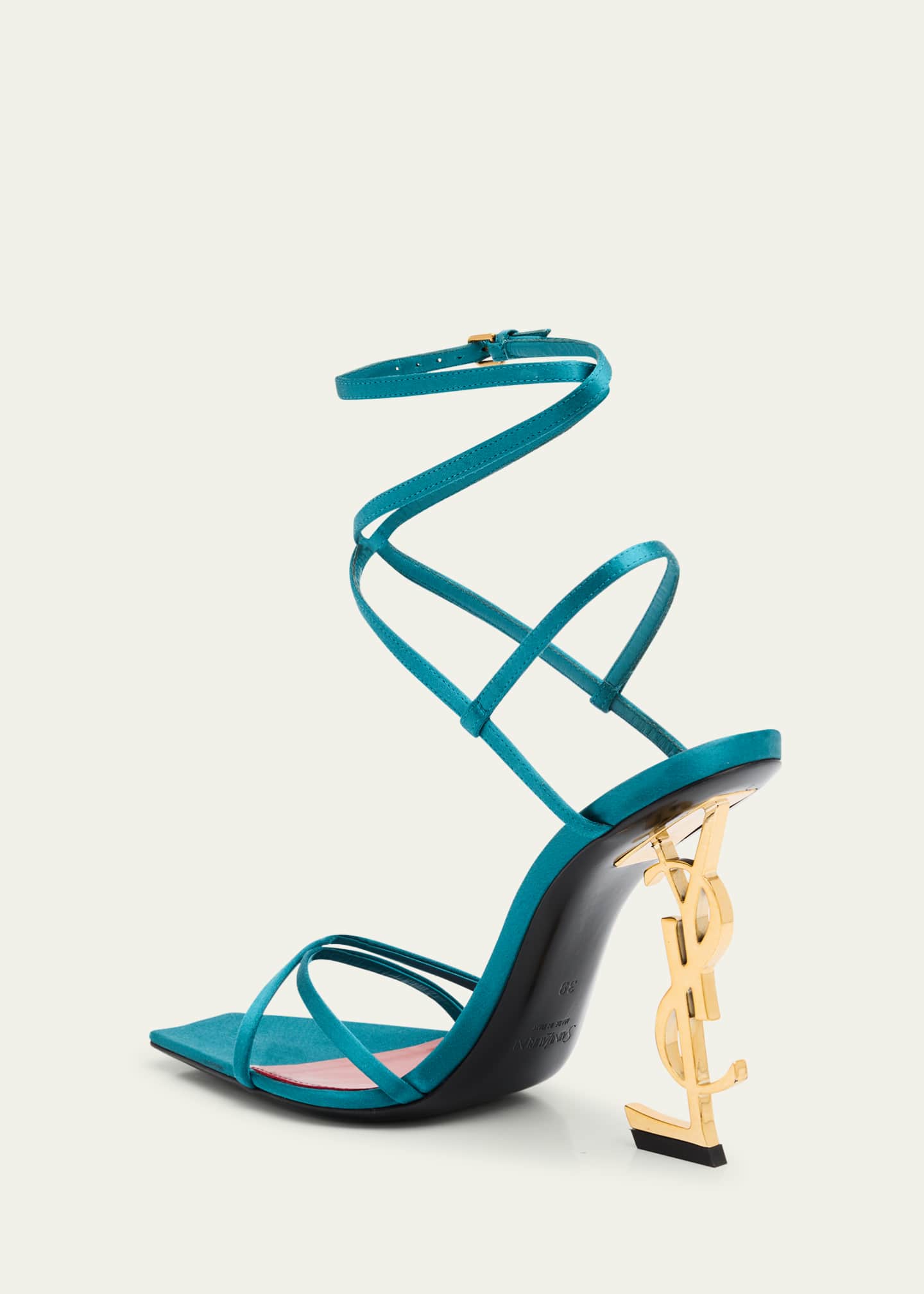 Saint Laurent Opyum YSL Logo-Heel Wrap-Ankle Sandals with Golden Hardware Image 4 of 6