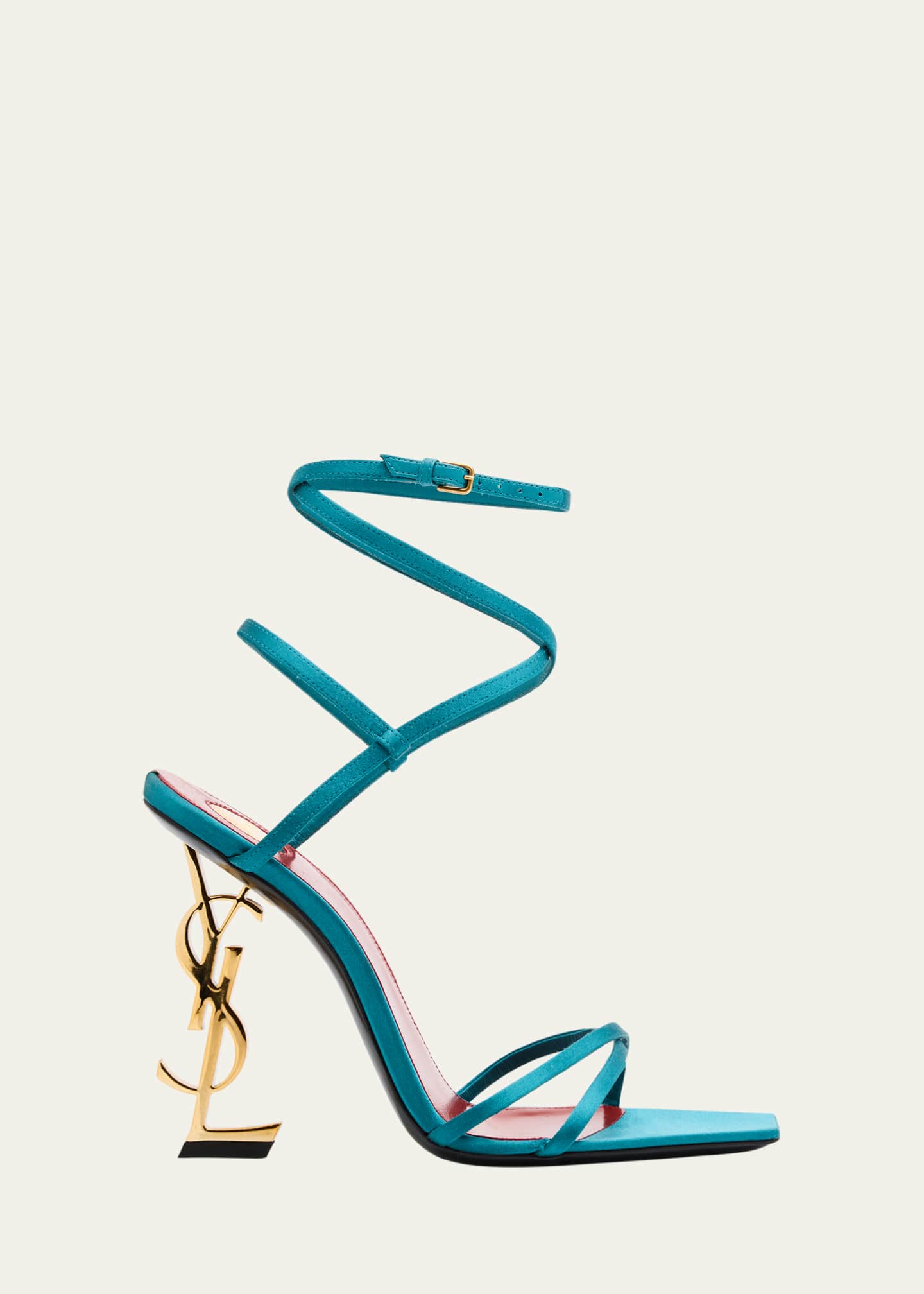 Saint Laurent Opyum YSL Logo-Heel Wrap-Ankle Sandals with Golden Hardware Image 1 of 6