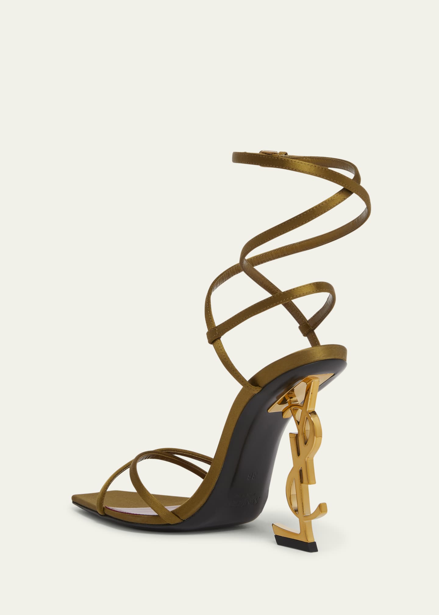 Saint Laurent Opyum YSL Logo-Heel Wrap-Ankle Sandals with Golden Hardware Image 4 of 6