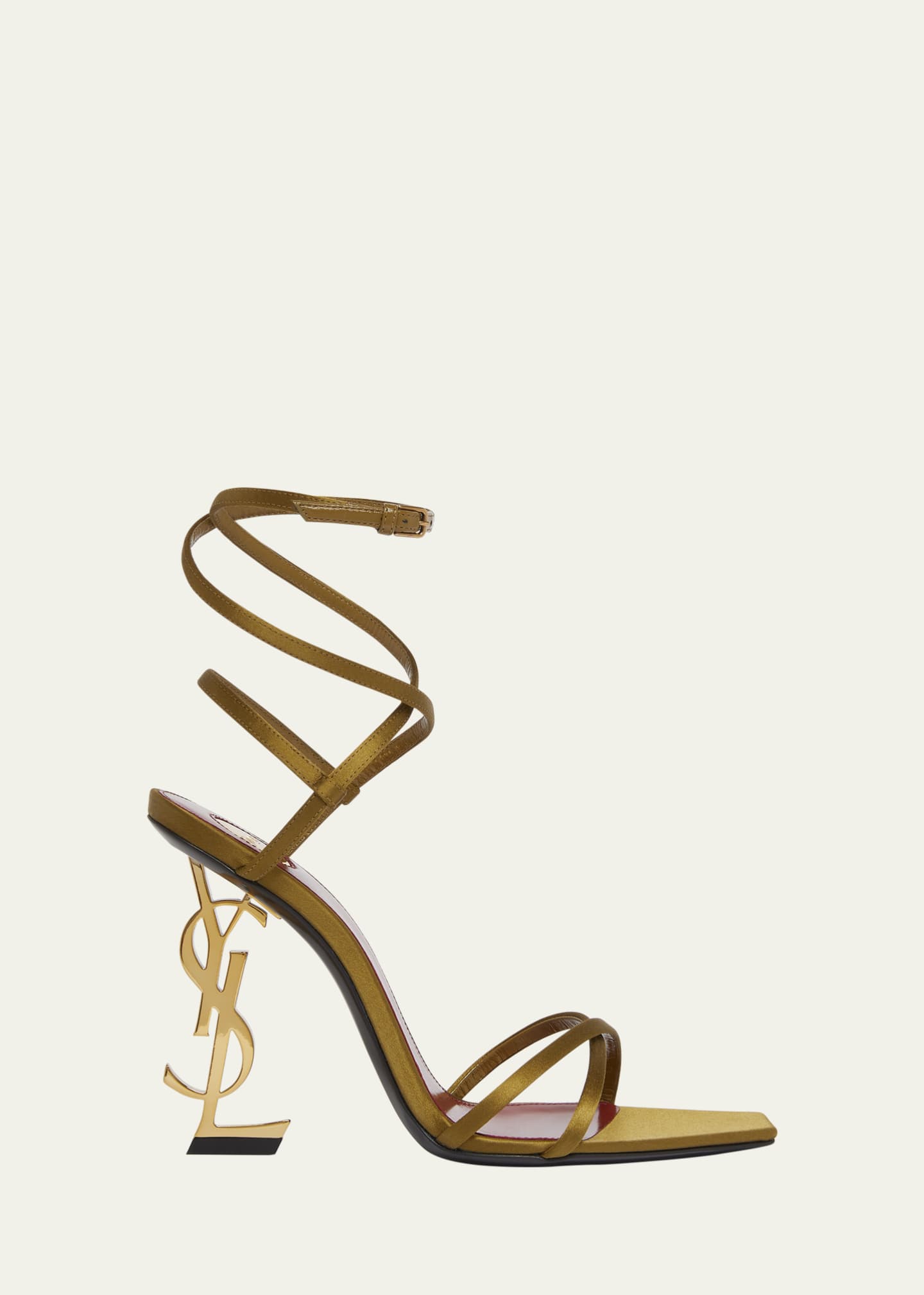 Saint Laurent Opyum Ysl Logo Heel Wrap Ankle Sandals with Golden Hardware Ferrooro