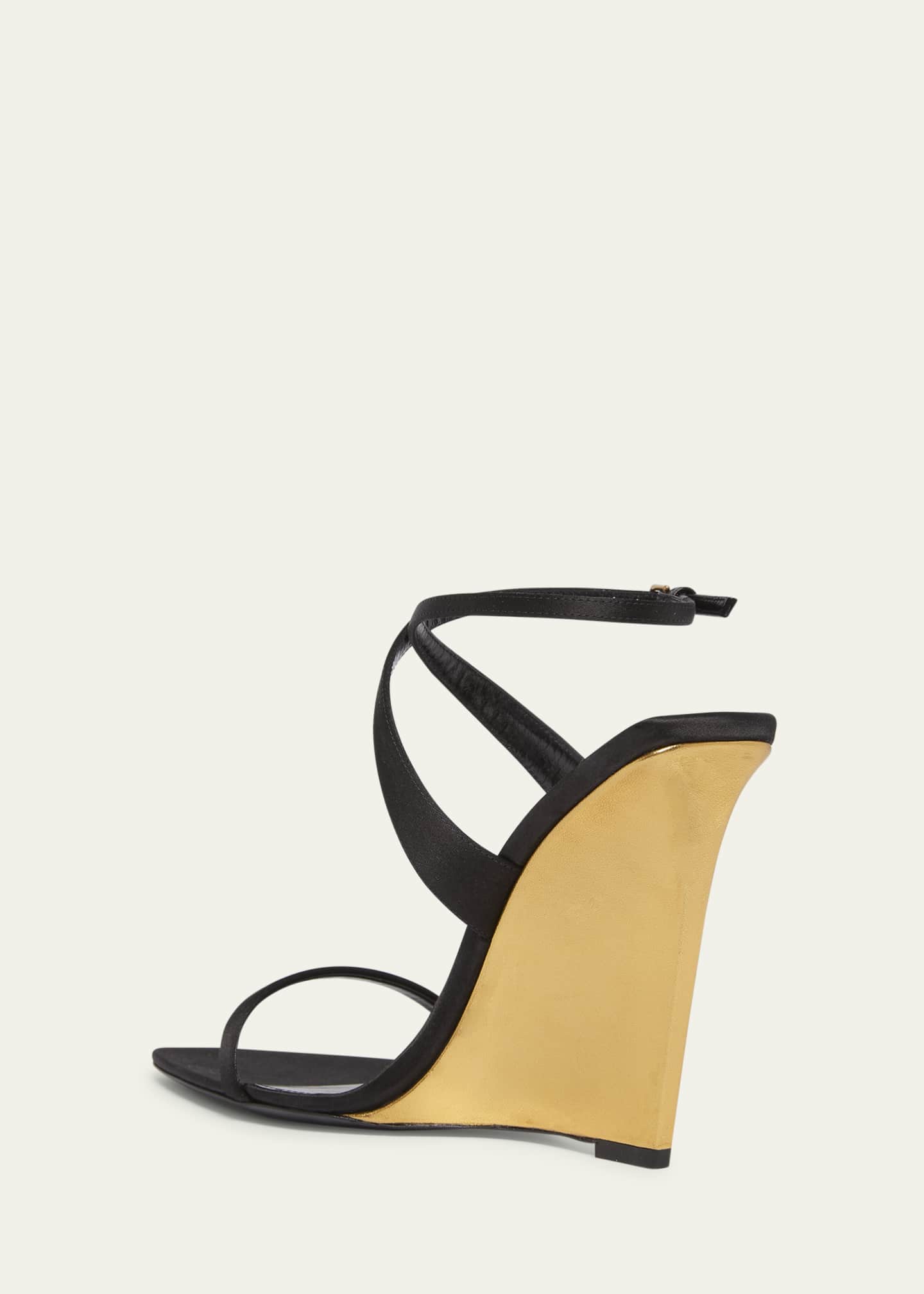 Saint Laurent Salome Satin Strappy Wedge Sandals Image 4 of 5