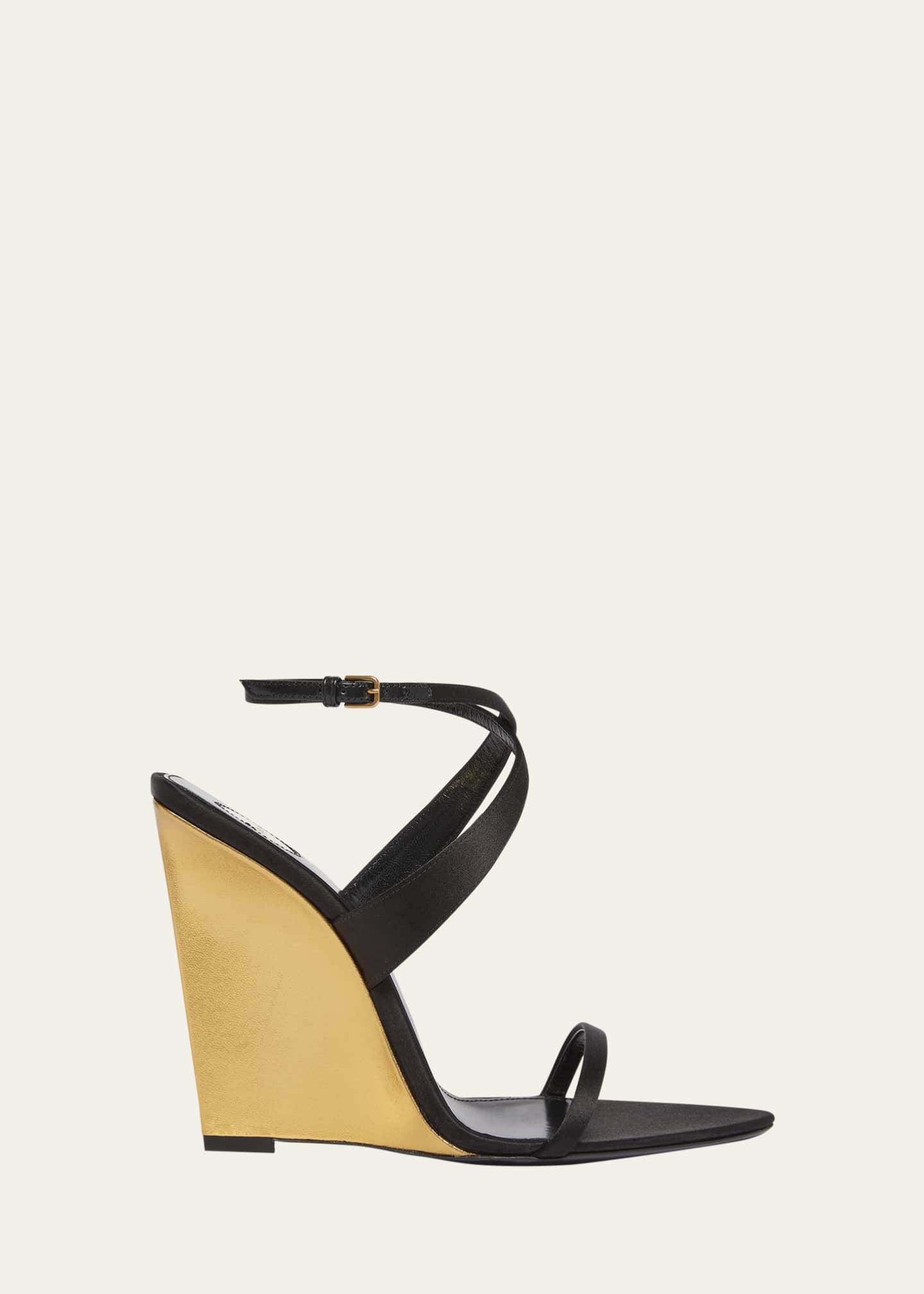 Saint Laurent Salome Satin Strappy Wedge Sandals Image 1 of 5