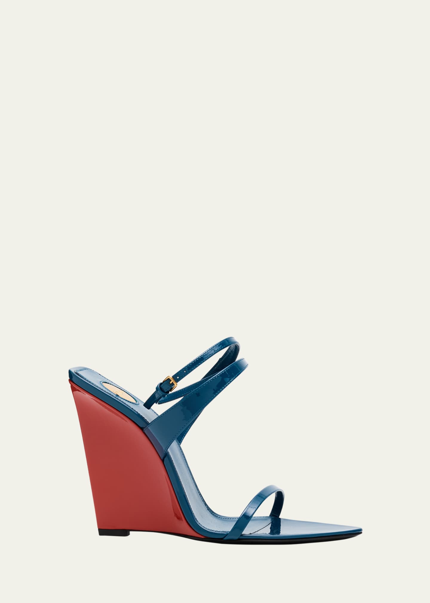 Saint Laurent Salome Patent Wedge Slide Sandals Image 1 of 6