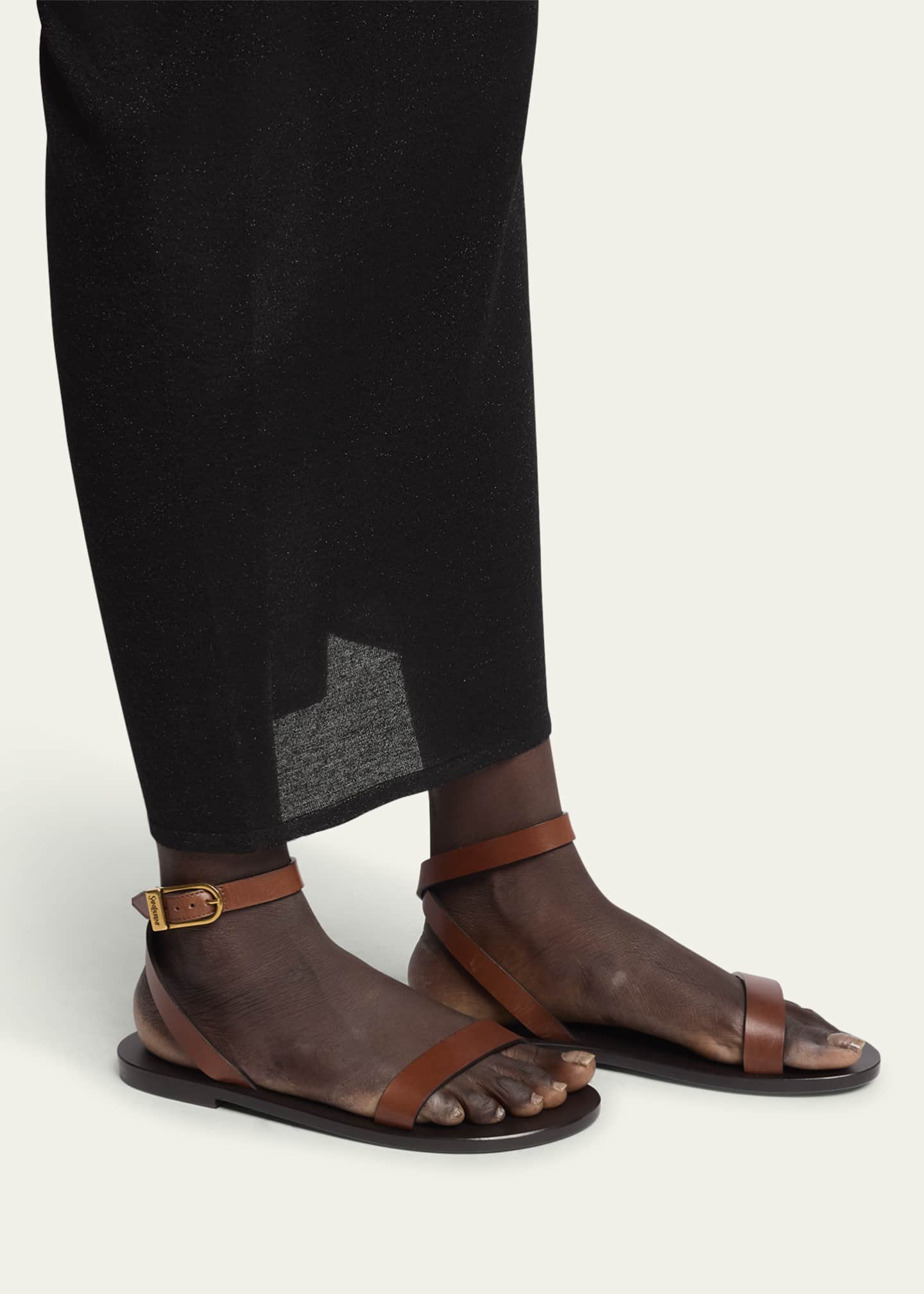 Saint Laurent Sahara Leather Ankle-Strap Sandals Image 3 of 5