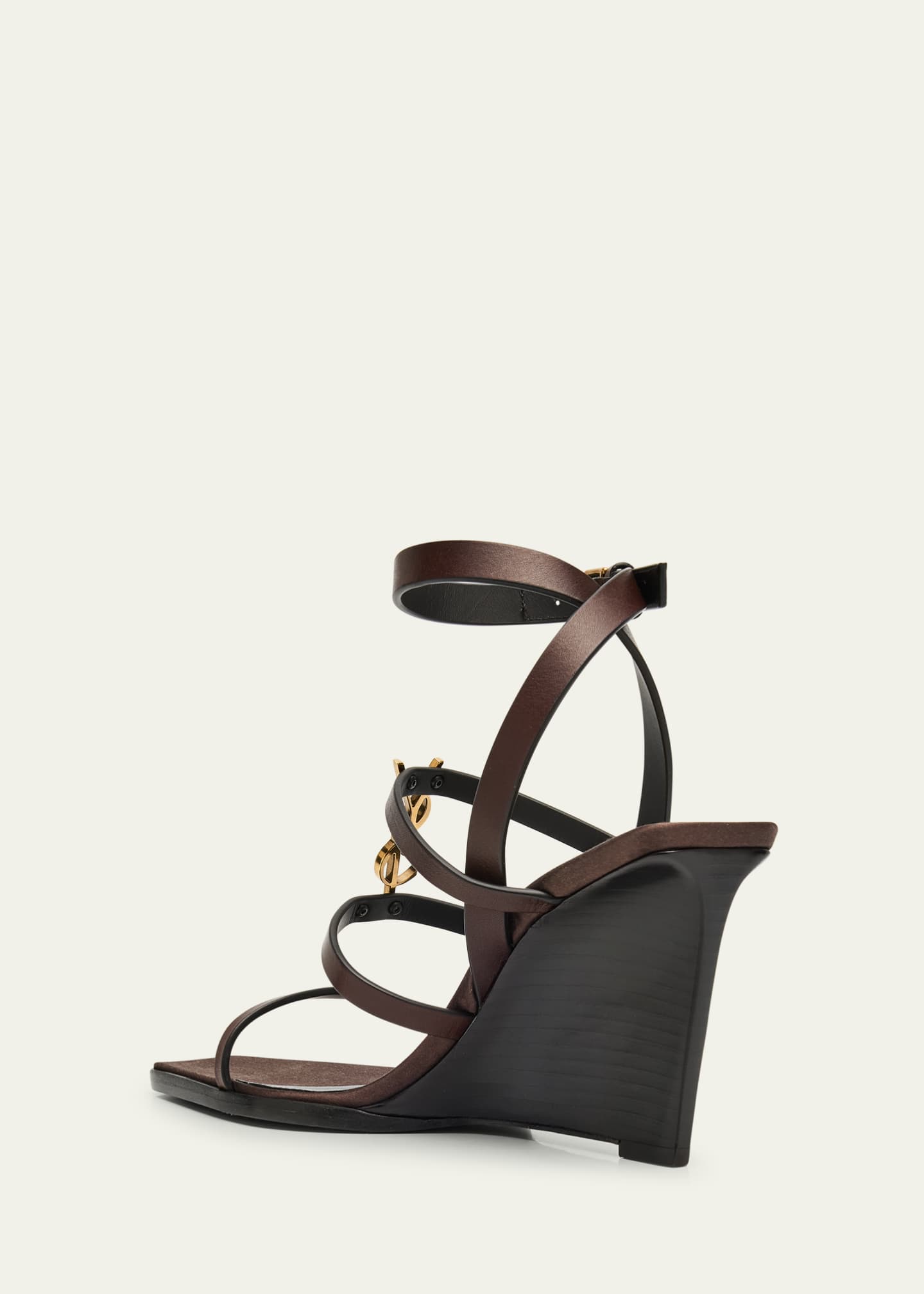 Saint Laurent Cassandra Leather YSL Wedge Sandals Image 2 of 4