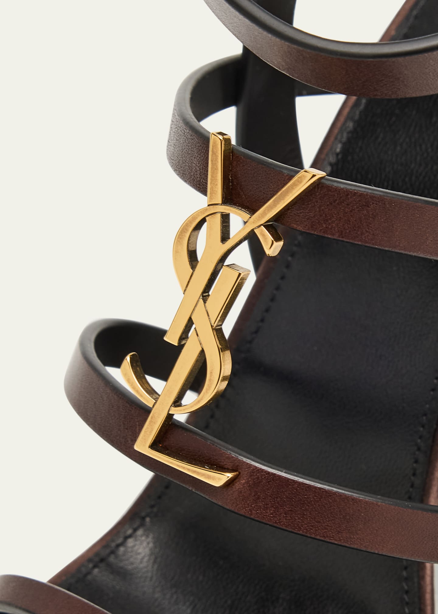 Saint Laurent Cassandra Leather YSL Wedge Sandals Image 3 of 4