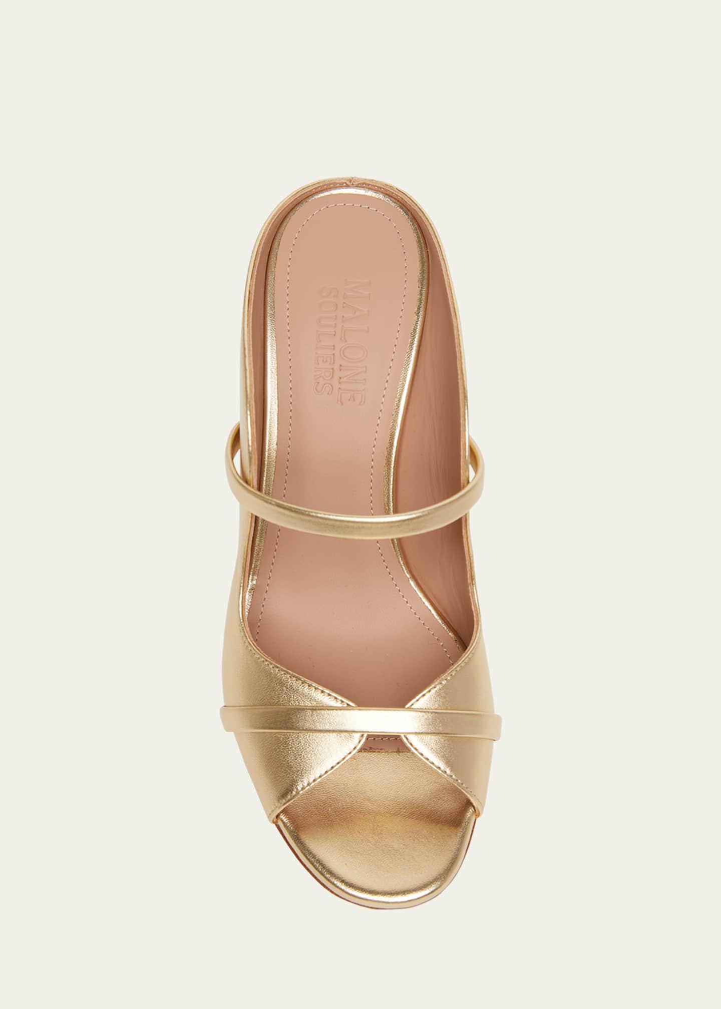 Malone Souliers Norah Metallic Leather Two-Band Block Heel Sandals