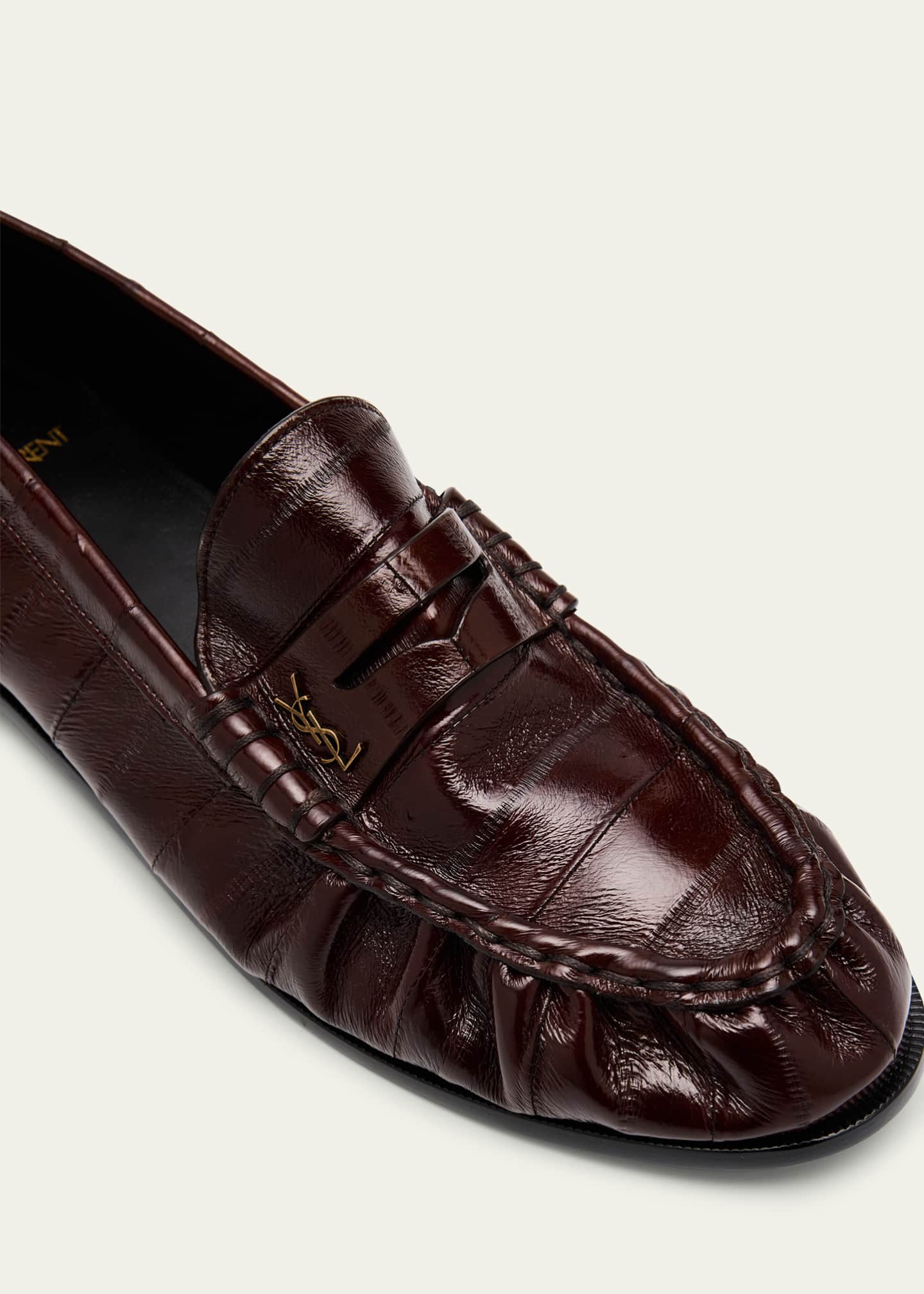 Saint Laurent Men's Eel Leather Cassandre Penny Loafers Image 3 of 4