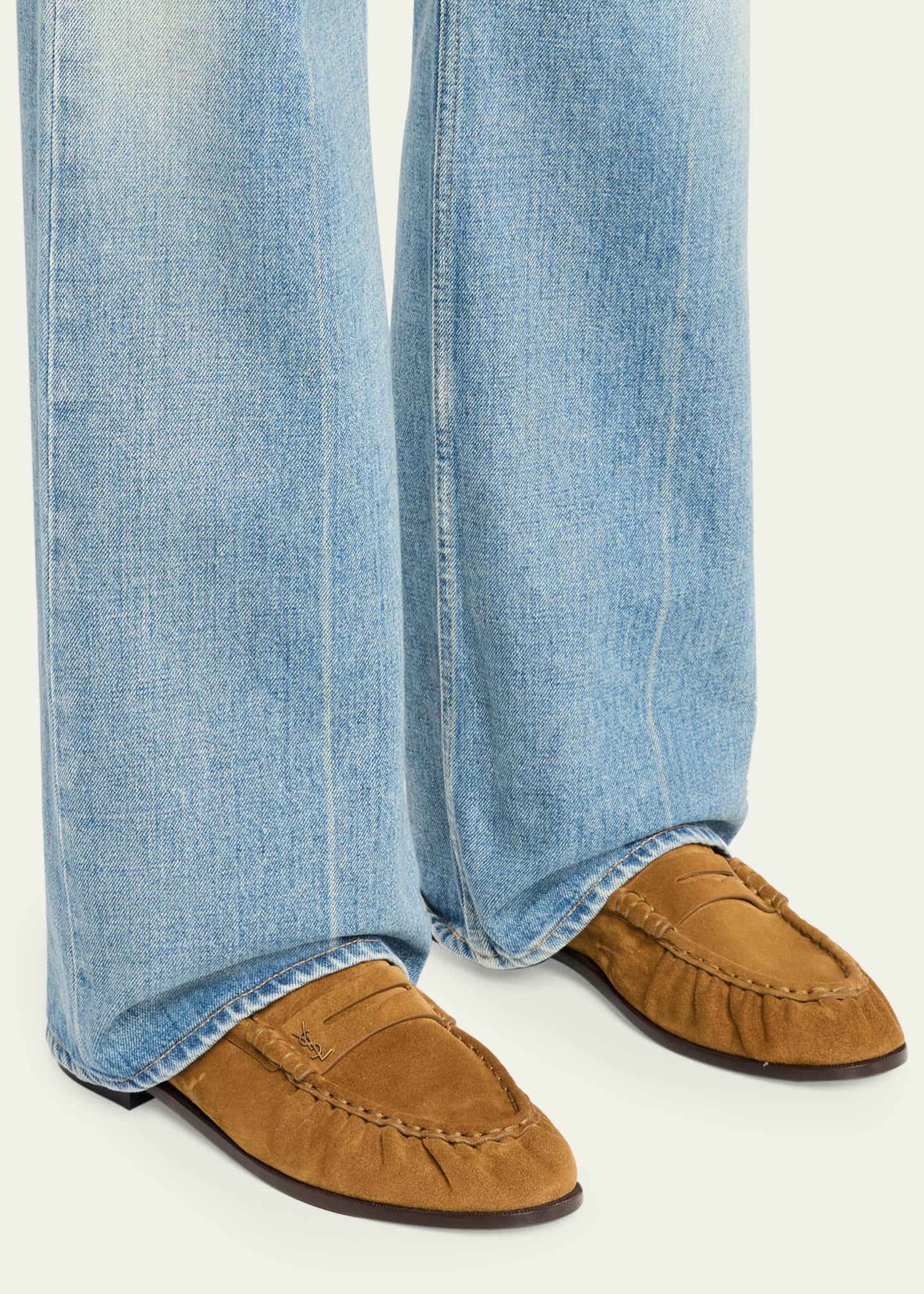 Saint Laurent Men's Limited Edition Suede YSL Penny Loafers Image 2 of 6