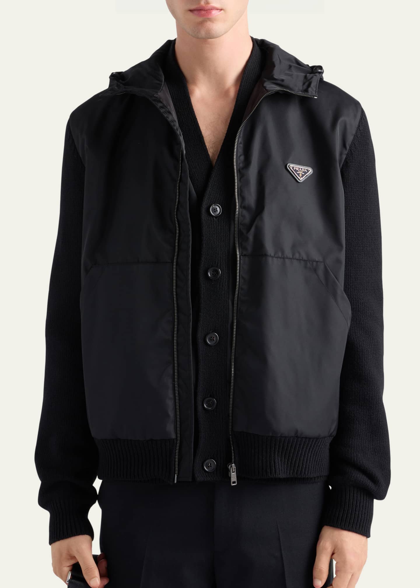 Prada Men's Cashmere-Wool Hooded Sweater - Bergdorf Goodman