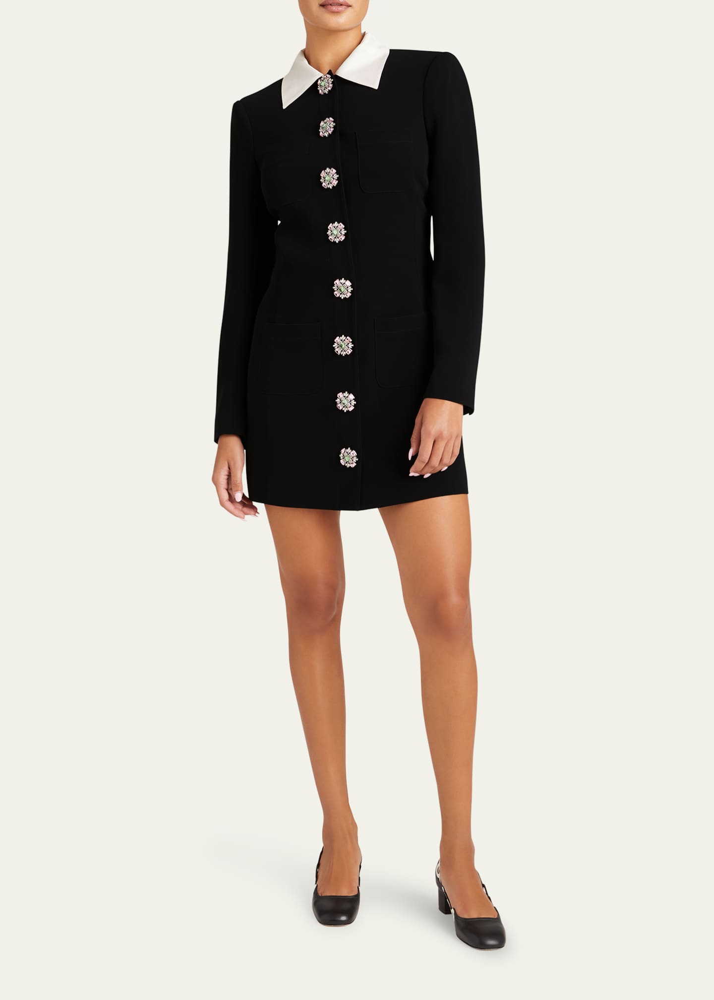 Cinq a Sept Sheryl Tailored Crystal-Button Mini Dress Image 2 of 3