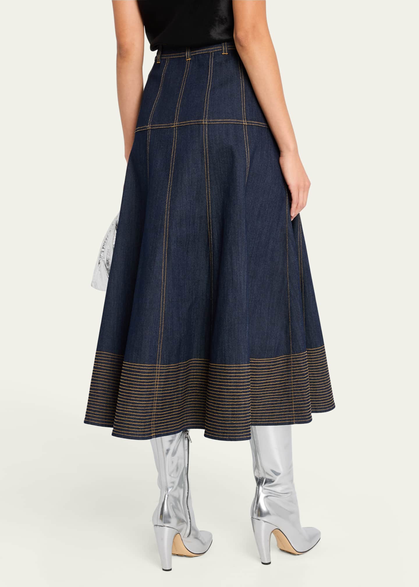 Cinq a Sept Hester A-Line Denim Skirt with Topstitching Image 3 of 5