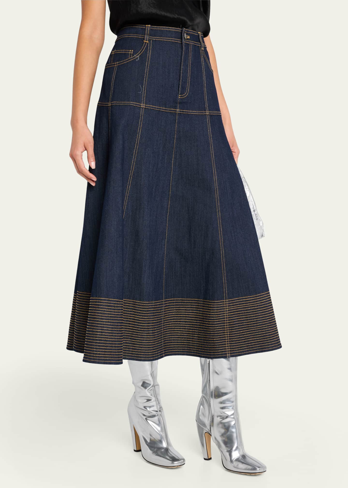 Cinq a Sept Hester A-Line Denim Skirt with Topstitching Image 4 of 5