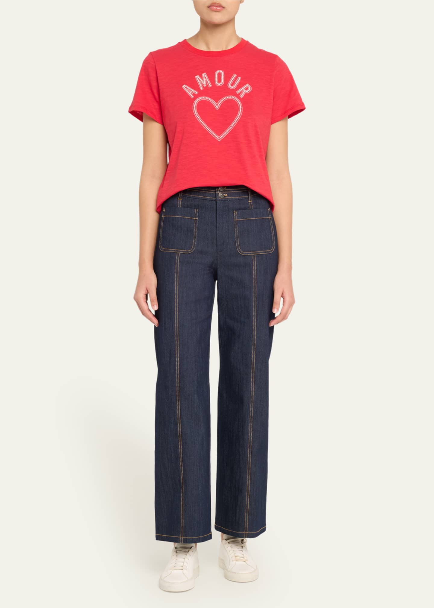 Cinq a Sept Pearl-Embellished Amour Crewneck Tee Image 2 of 5
