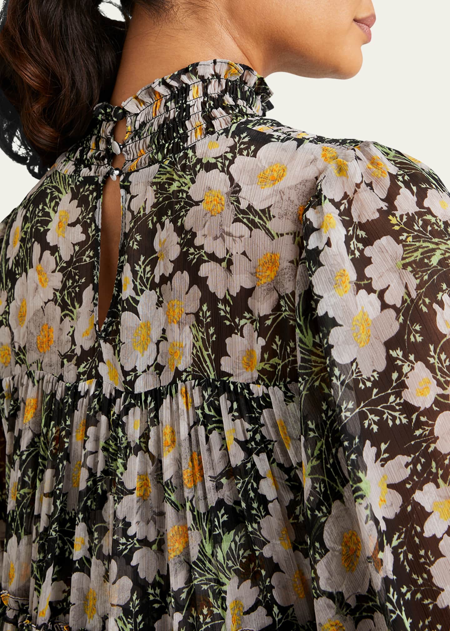 Cinq a Sept Olive Smocked Cosmo-Flower Mini Dress Image 3 of 3