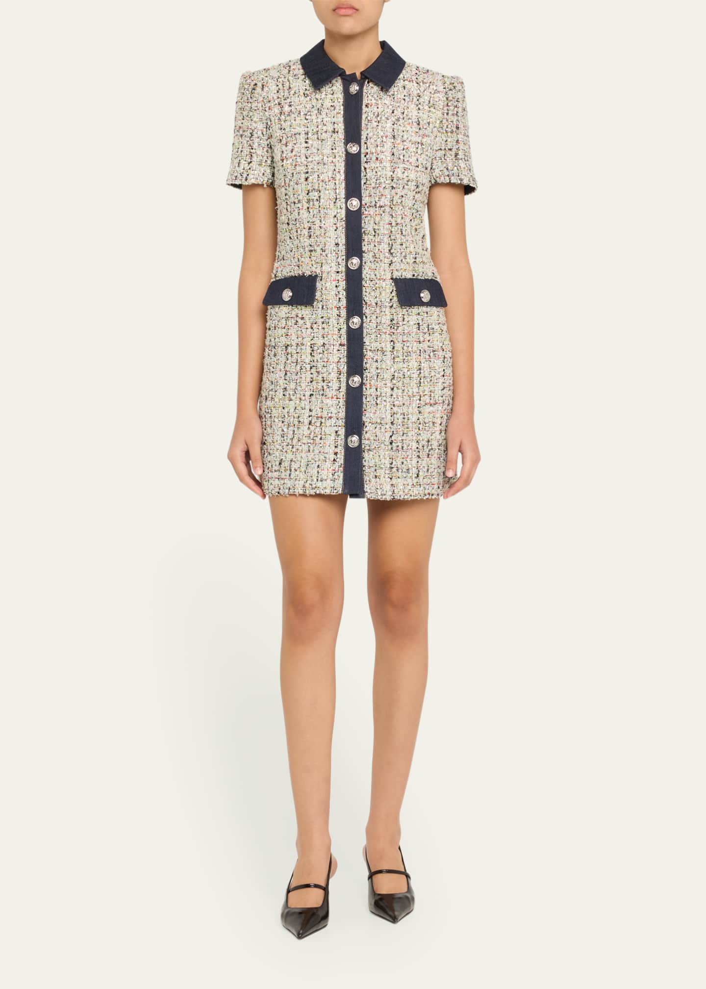 Cinq a Sept Anya Short-Sleeve Boucle Mini Dress Image 2 of 5