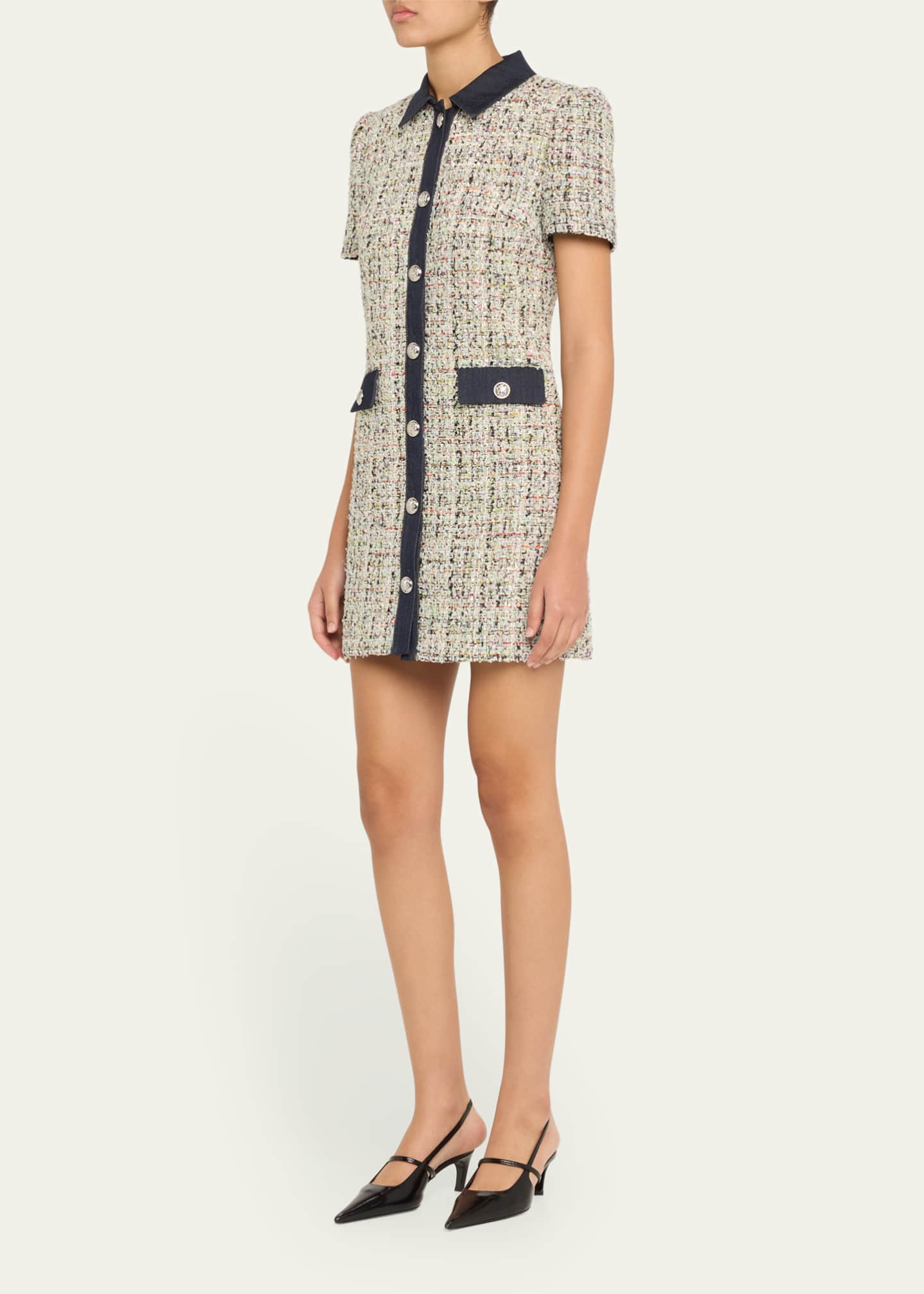 Cinq a Sept Anya Short-Sleeve Boucle Mini Dress Image 4 of 5