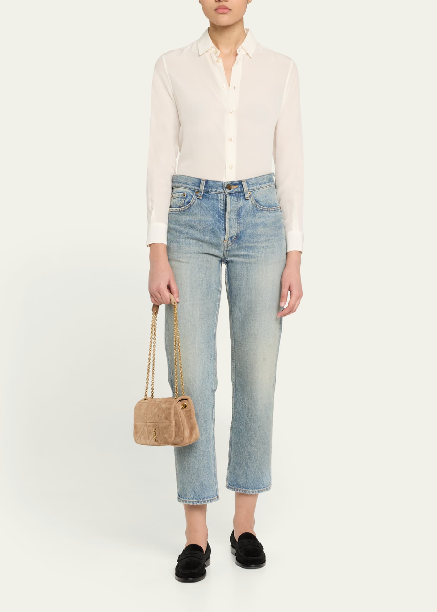 Jamie 4.3 Mini YSL Chain Shoulder Bag in Quilted Suede