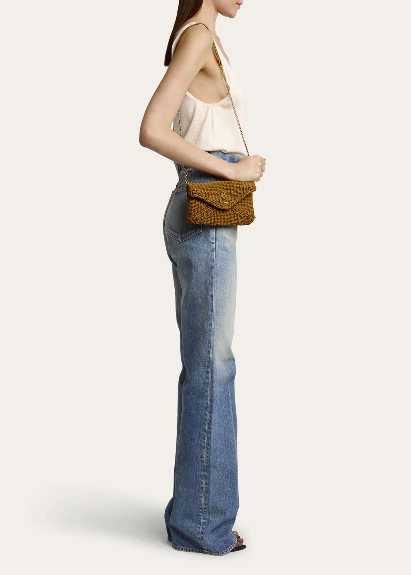 Saint Laurent Cassandre Small YSL Pouch Clutch Bag in Raffia Image 5 of 5