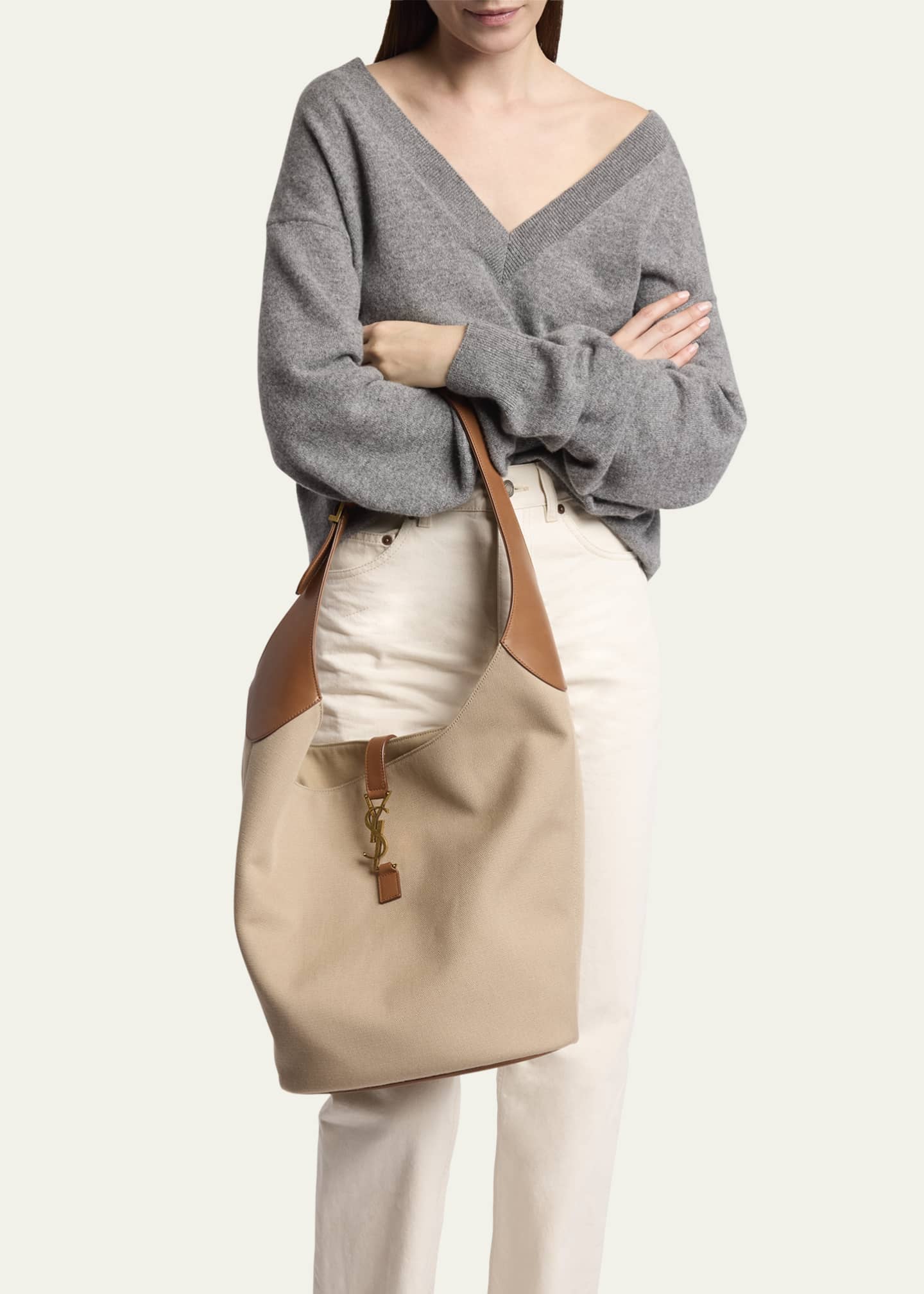 Saint Laurent Le 5 A 7 YSL Hobo Bag in Canvas and Leather Image 2 of 5
