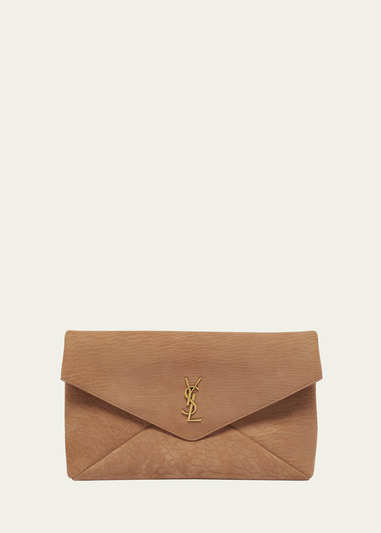 Saint Laurent Large YSL Envelope Pouch Clutch Bag in Pebbled Leather Image 1 of 5