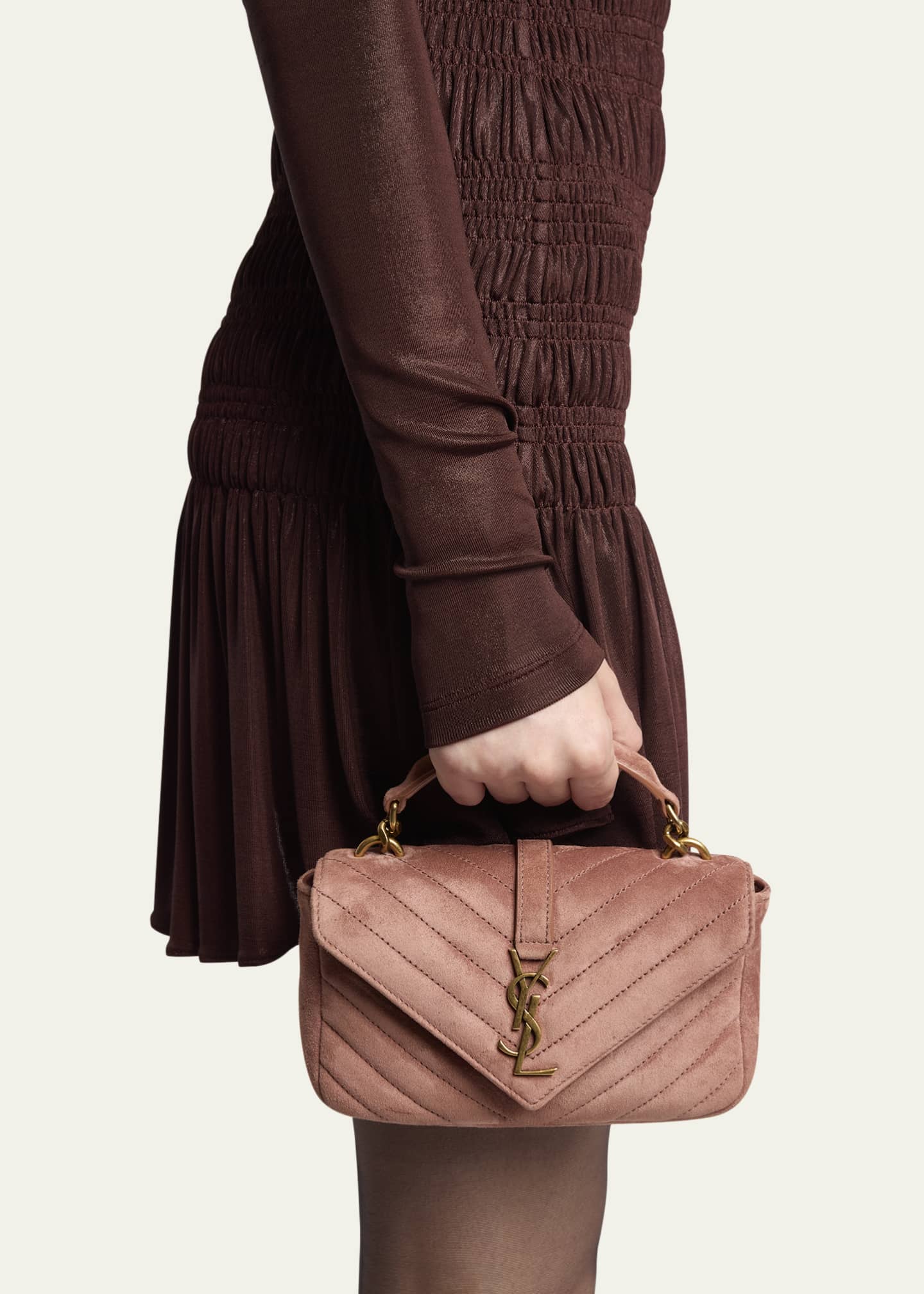 Saint Laurent College Mini Chain Shoulder Bag in Suede Image 2 of 5