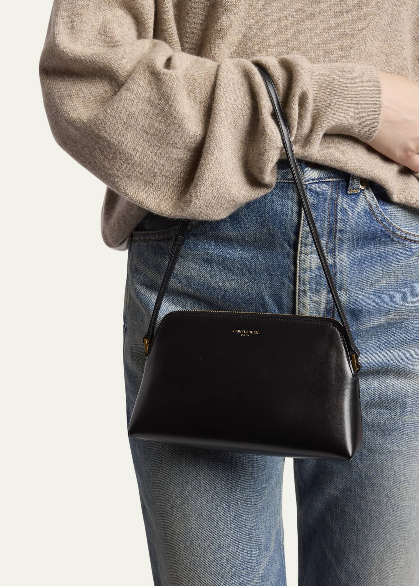 Saint Laurent Mini Pouch on Strap Shoulder Bag in Leather Image 2 of 5