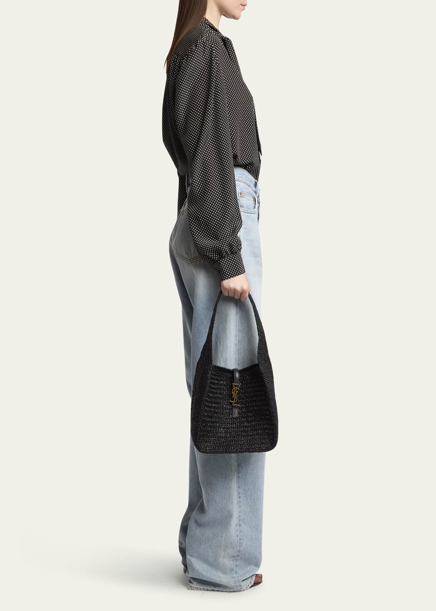 Saint Laurent Le 5 A 7 Small YSL Hobo Bag in Raffia Image 5 of 5
