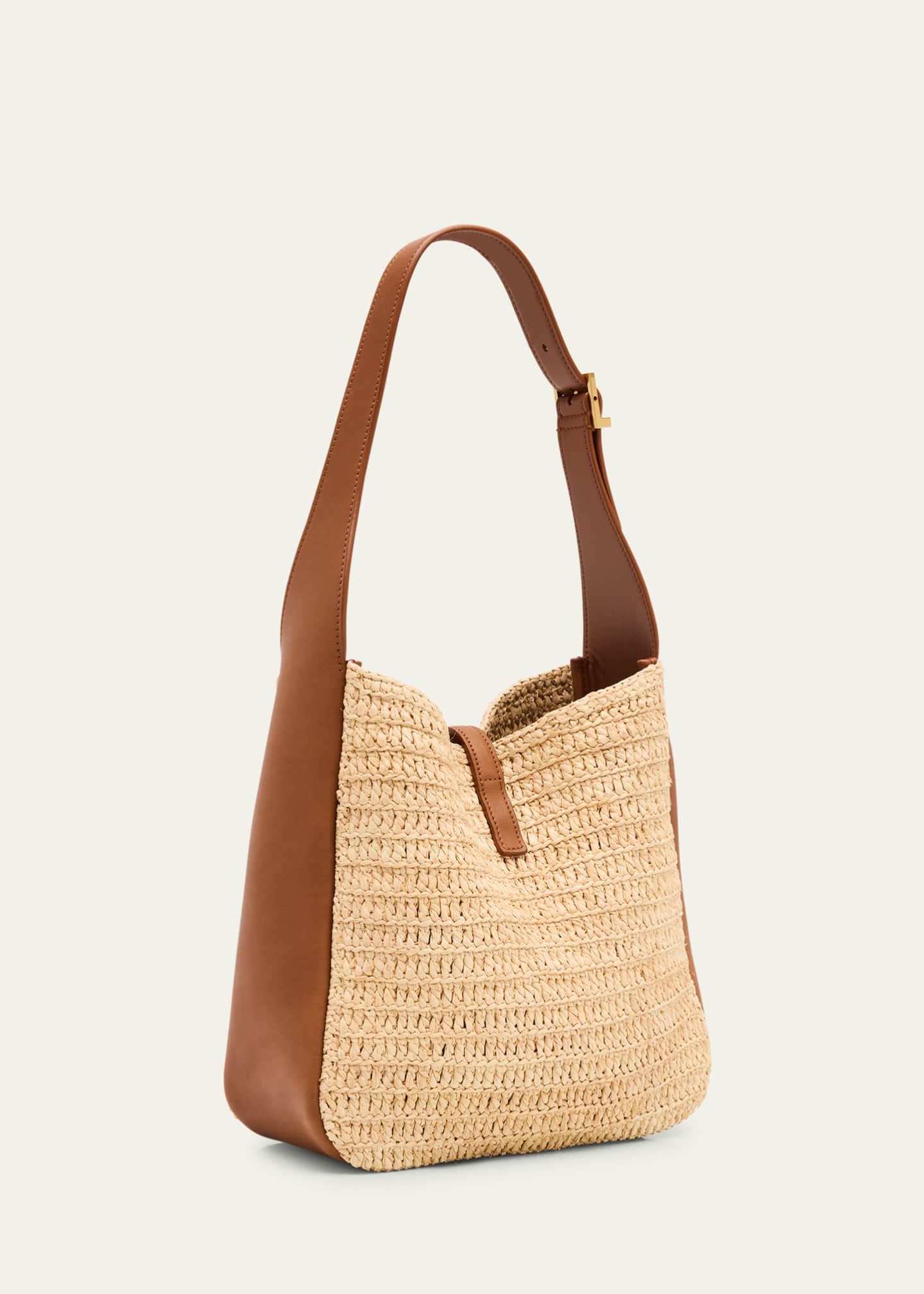 Saint Laurent Le 5 A 7 Small YSL Hobo Bag in Raffia and Leather Image 3 of 6
