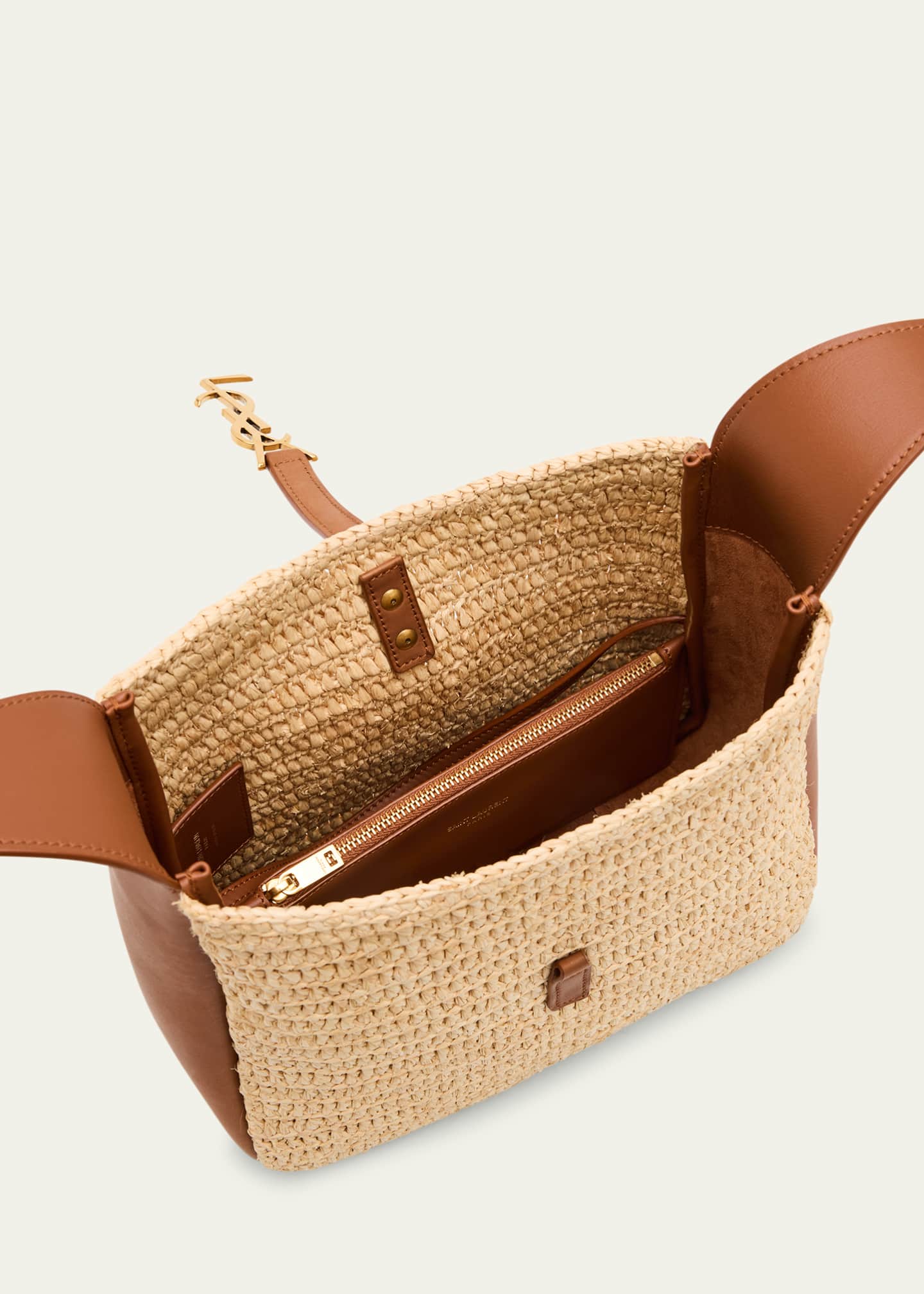 Saint Laurent Le 5 A 7 Small YSL Hobo Bag in Raffia and Leather Image 4 of 6