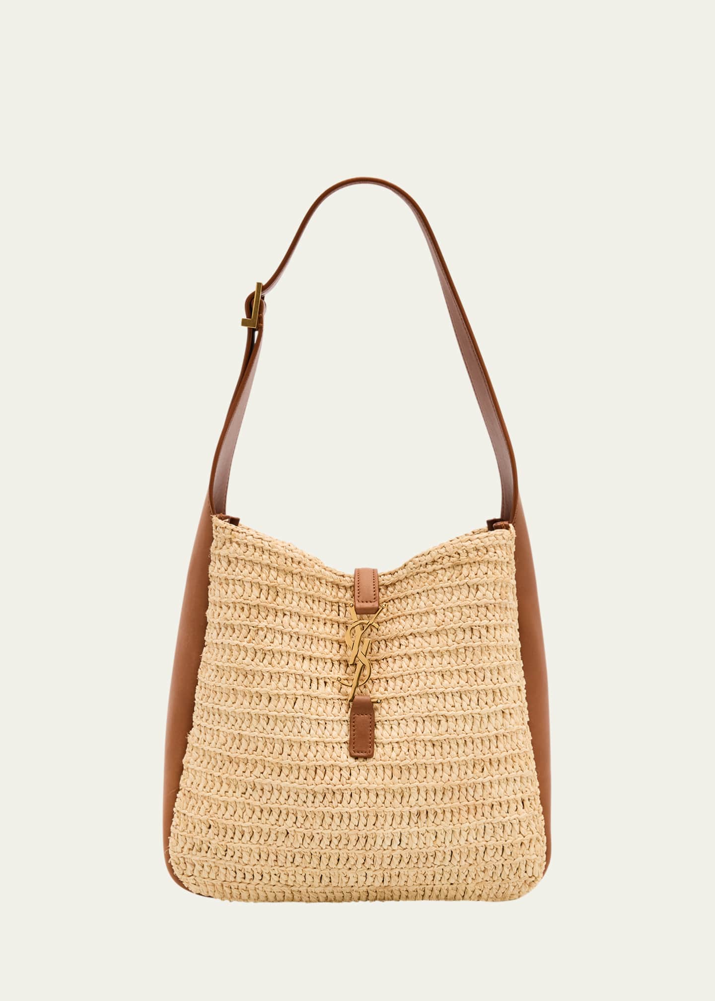 Saint Laurent Le 5 A 7 Small YSL Hobo Bag in Raffia and Leather Image 1 of 6