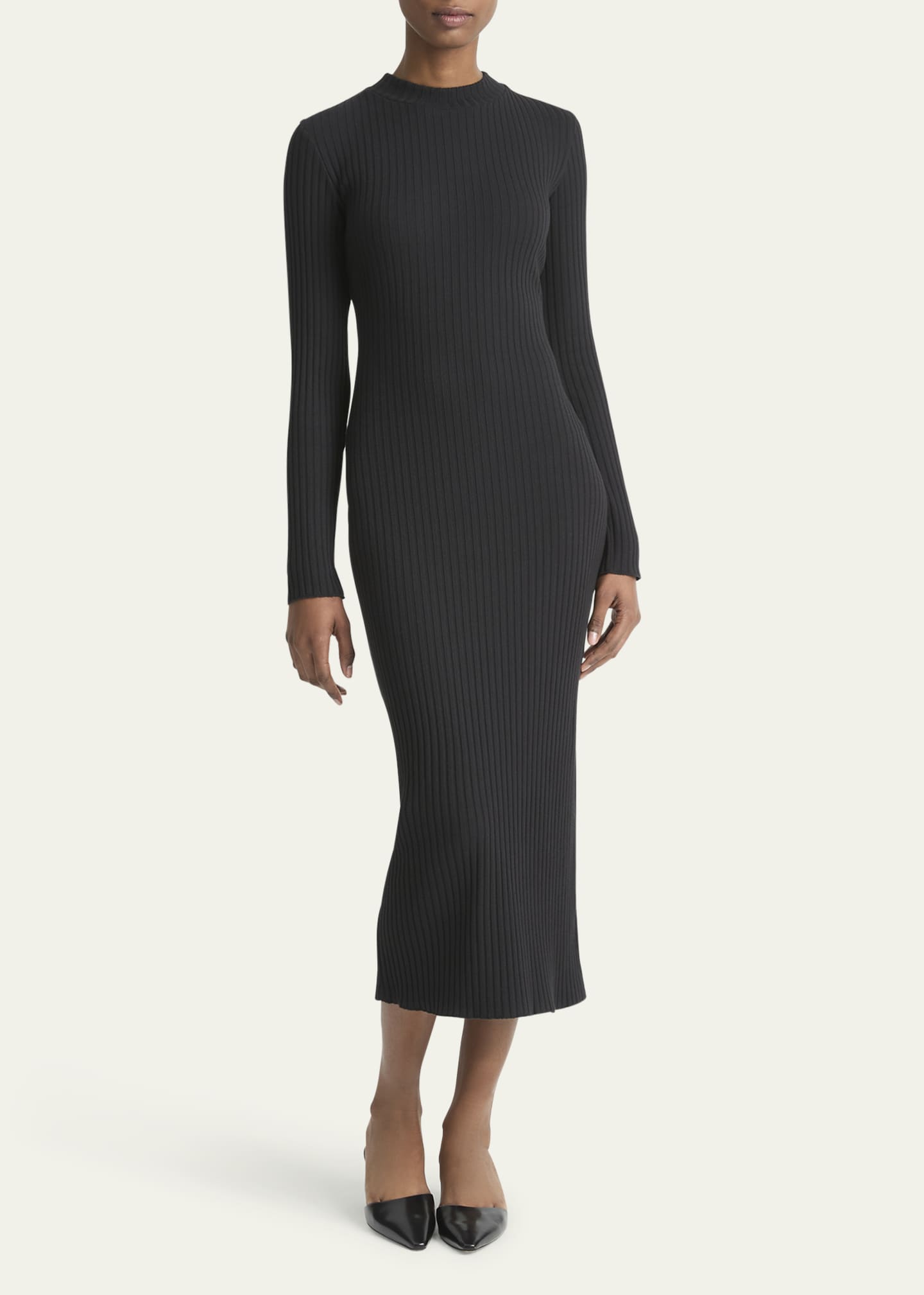 Vince Ribbed Long-Sleeve Midi Dress Image 2 of 4