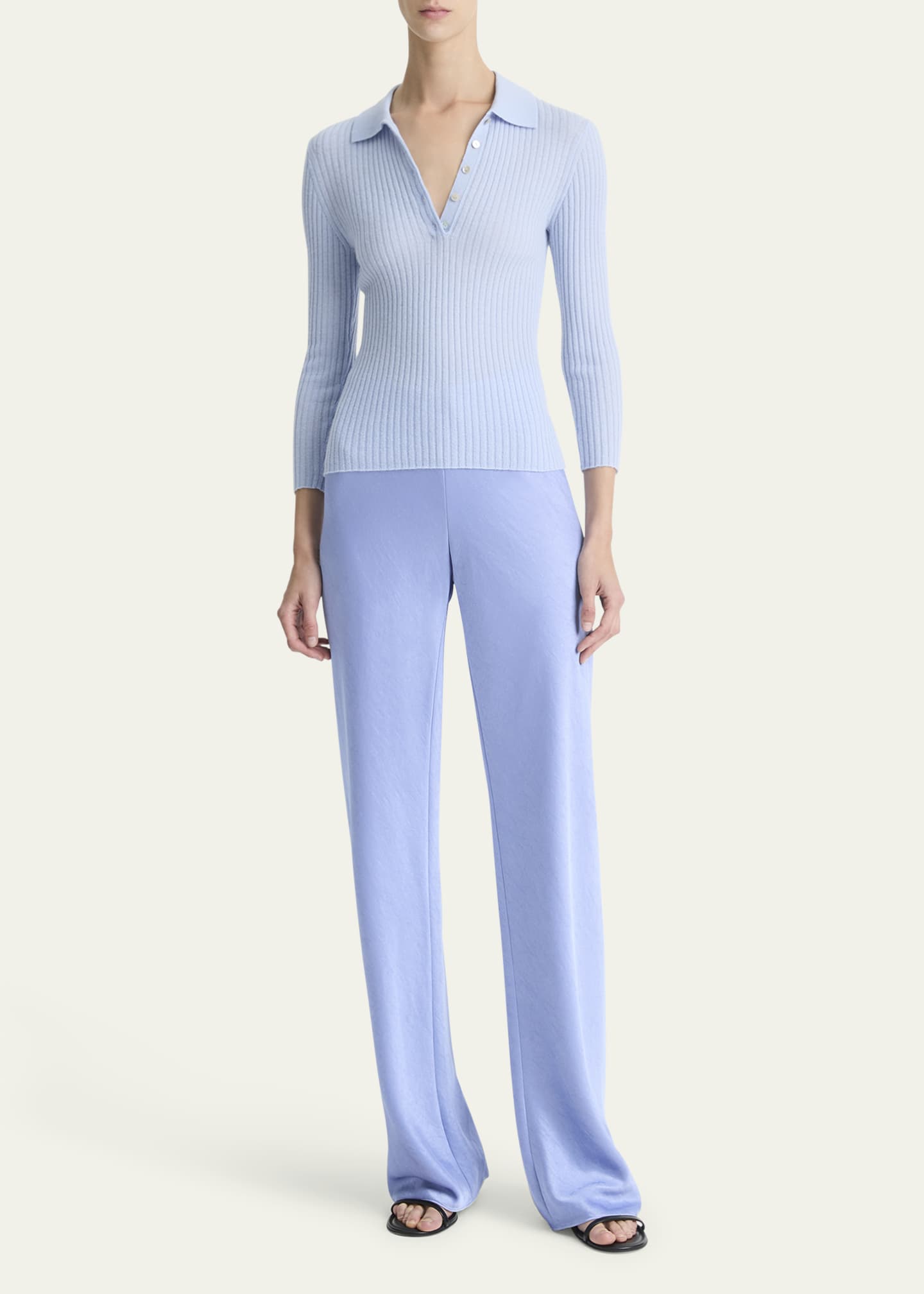 Vince Mulberry Silk-Blend Polo Top Image 2 of 4