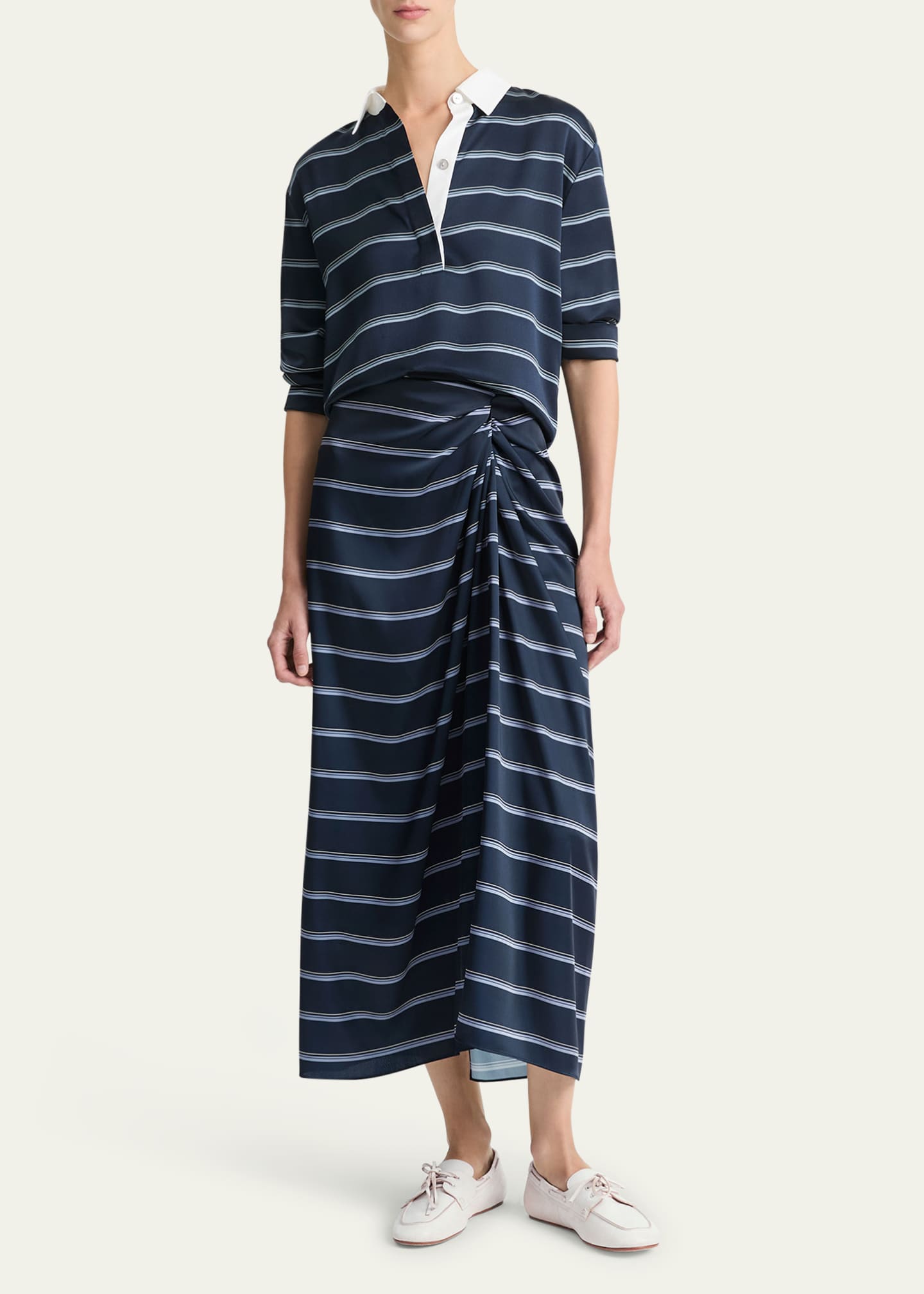 Vince Gathered Rugby Stripe Midi Skirt Image 2 of 4
