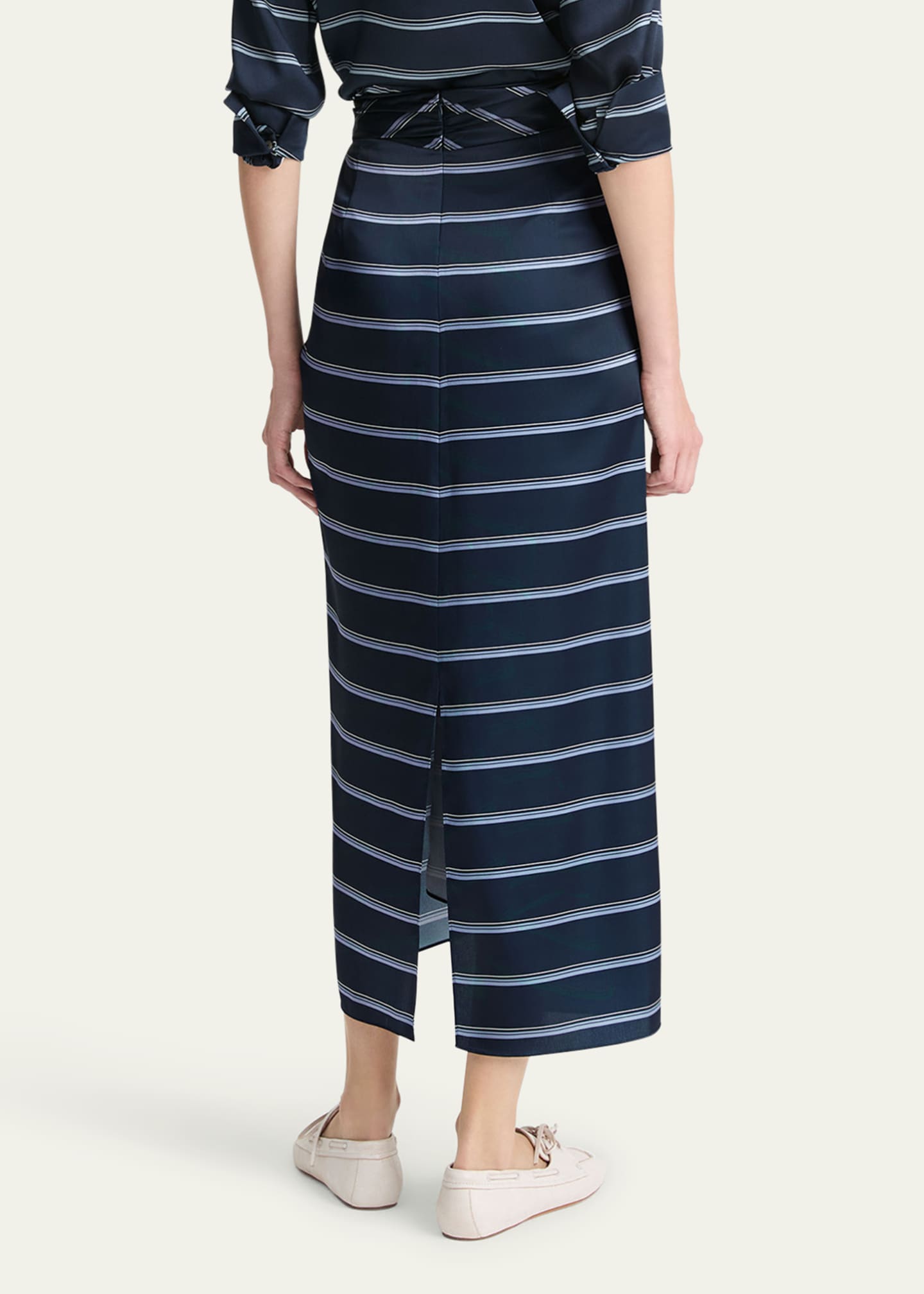 Vince Gathered Rugby Stripe Midi Skirt Image 3 of 4