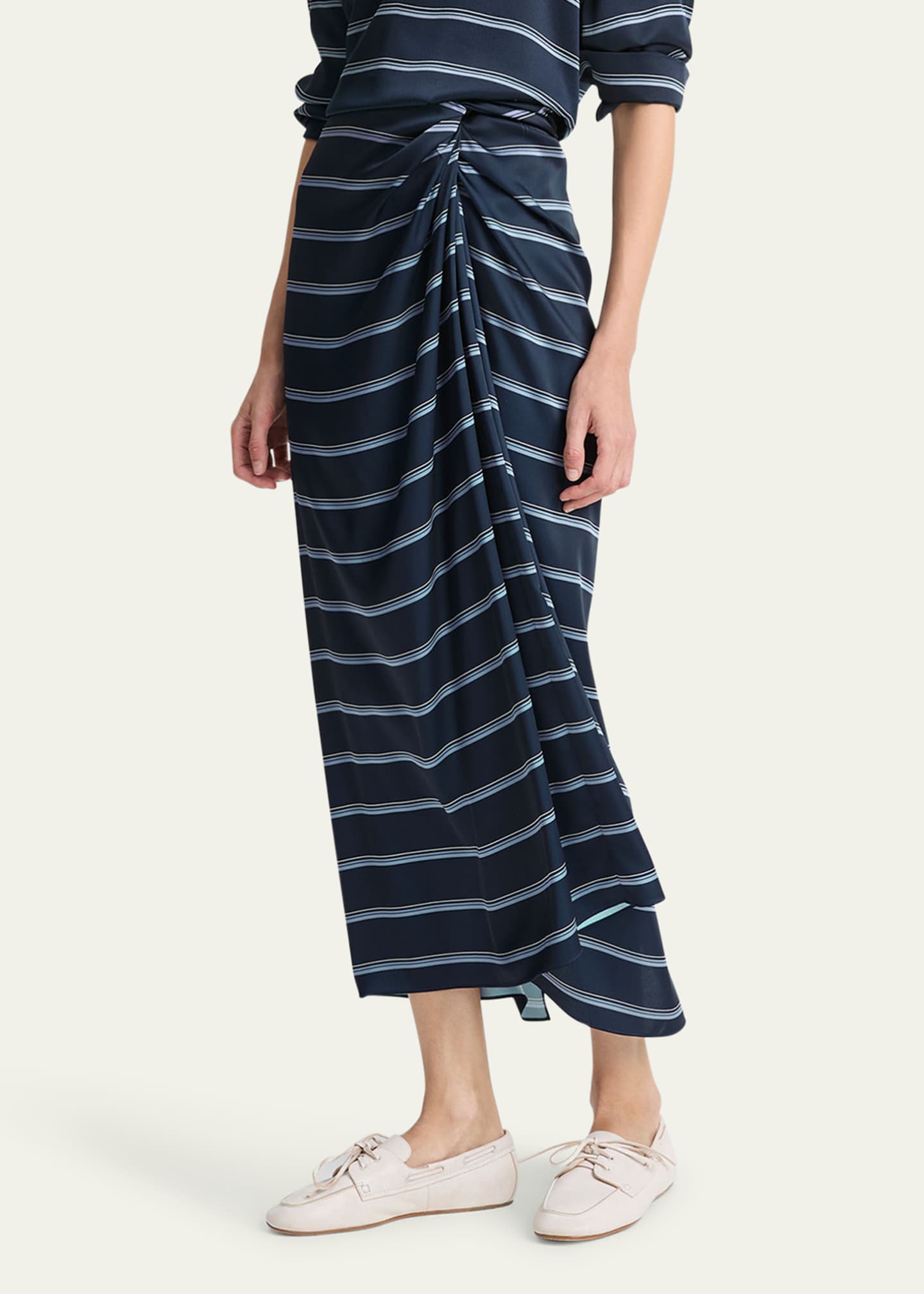 Vince Gathered Rugby Stripe Midi Skirt Image 4 of 4