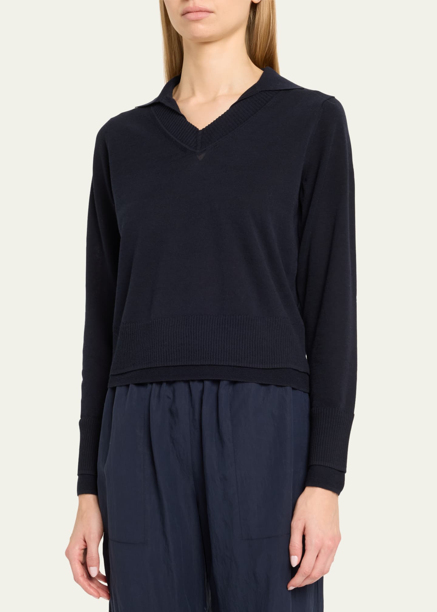 Fine Knit Layered Collared Sweater