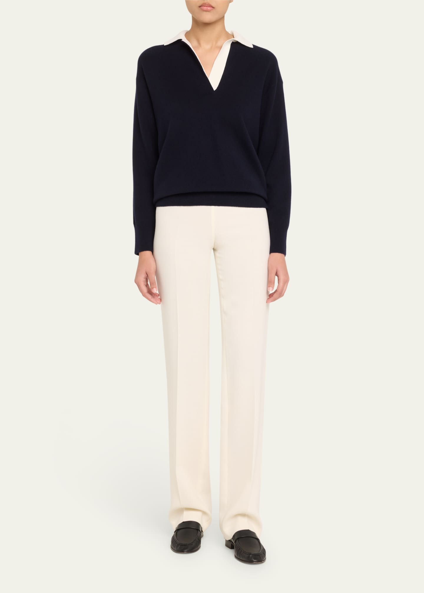 Vince Contrast Collar Wool-Cashmere Polo Sweater Image 2 of 5
