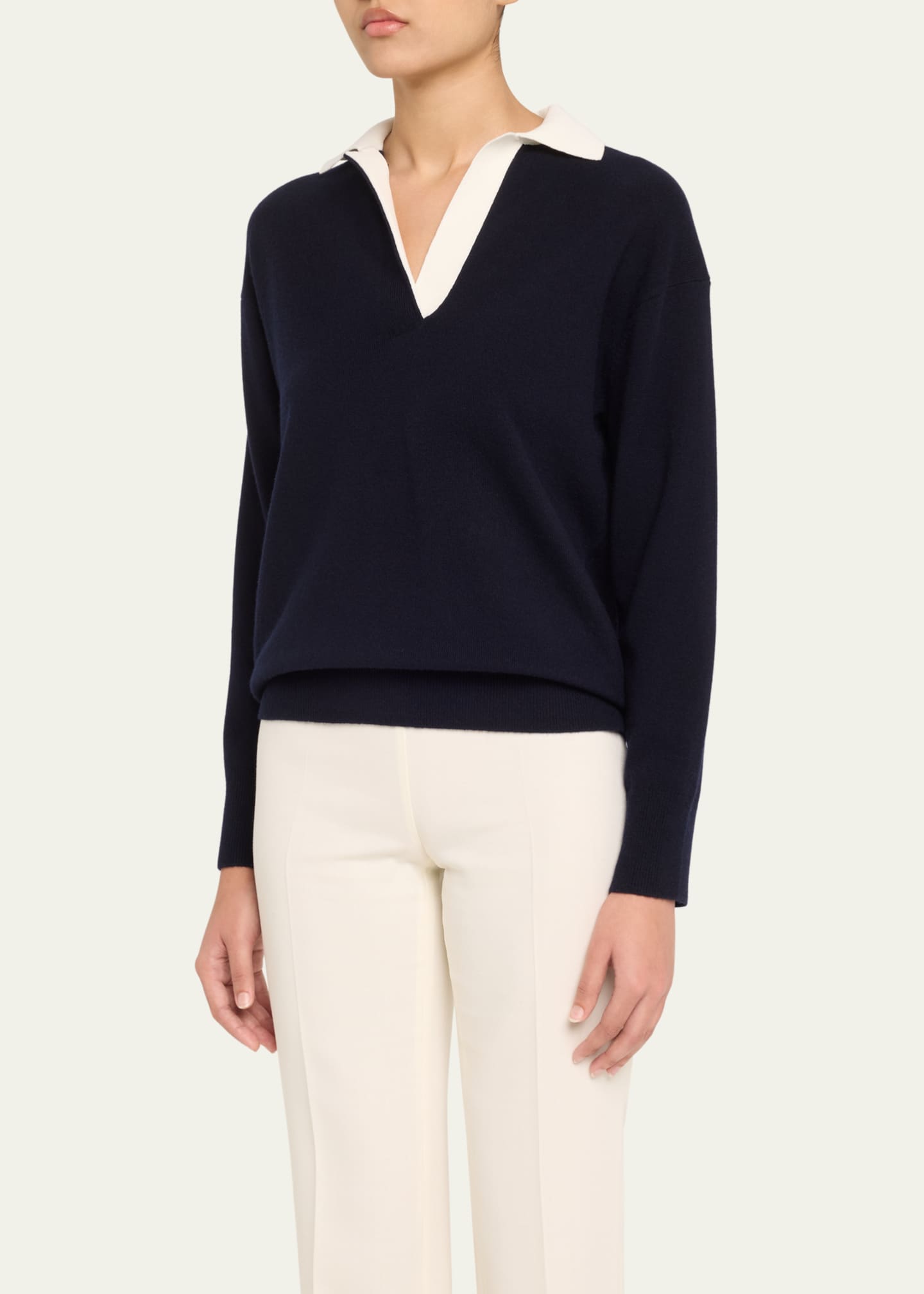 Vince Contrast Collar Wool-Cashmere Polo Sweater Image 4 of 5