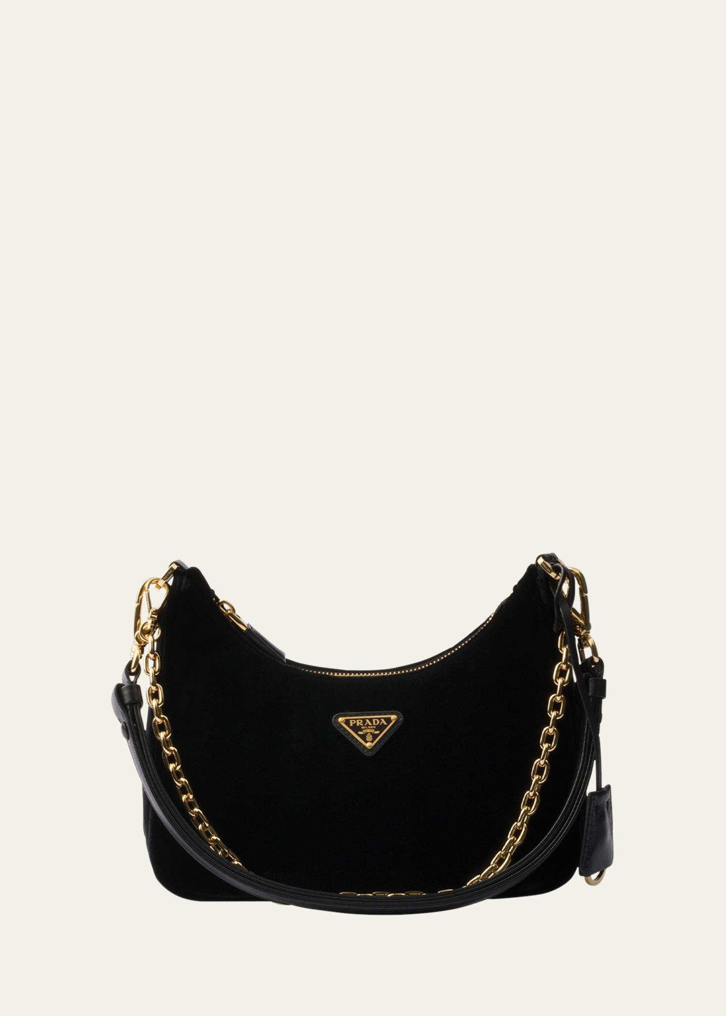 PRADA ベルベット シュシュ ブラック 金具ゴールド Prada Zip Velvet Shoulder Bag - Bergdorf Goodman