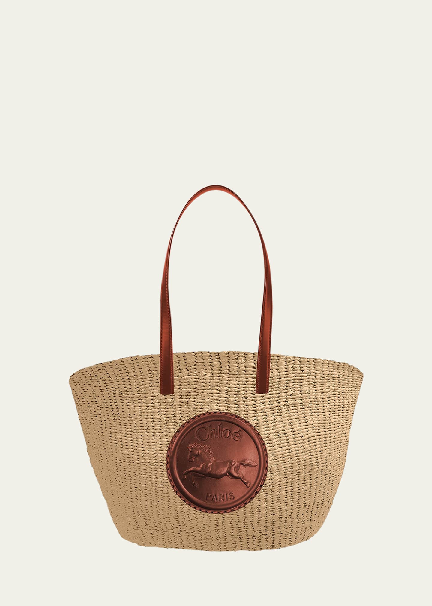 Chloe Large Horse Medal Basket Tote Bag in Paper and Leather
