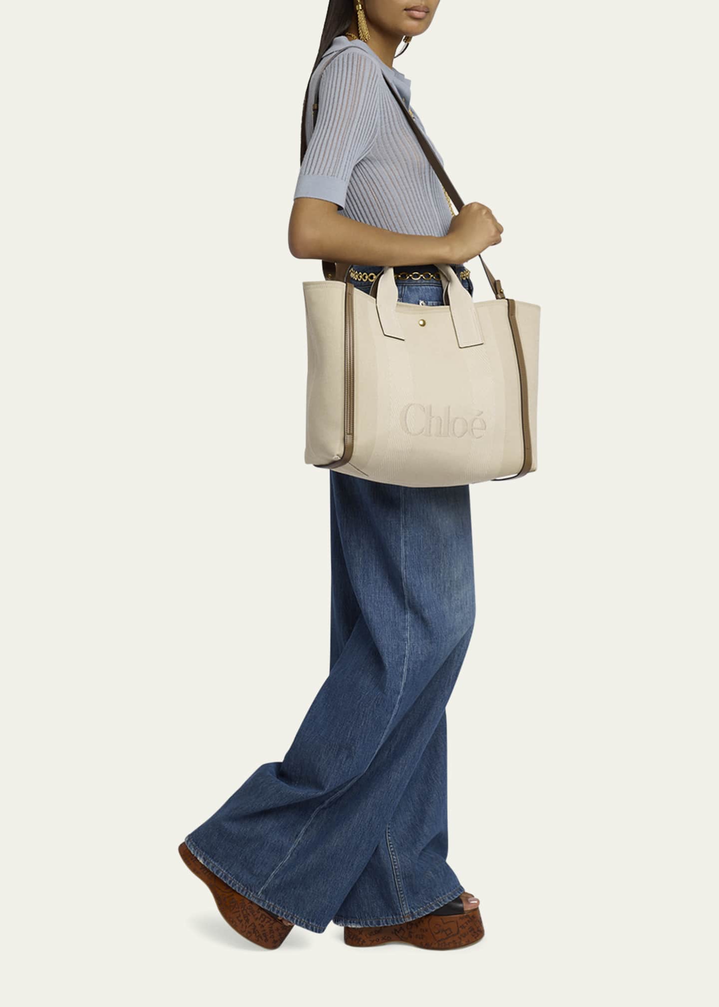 Chloe Large Carry Tote Bag in Jacquard Canvas Image 5 of 6