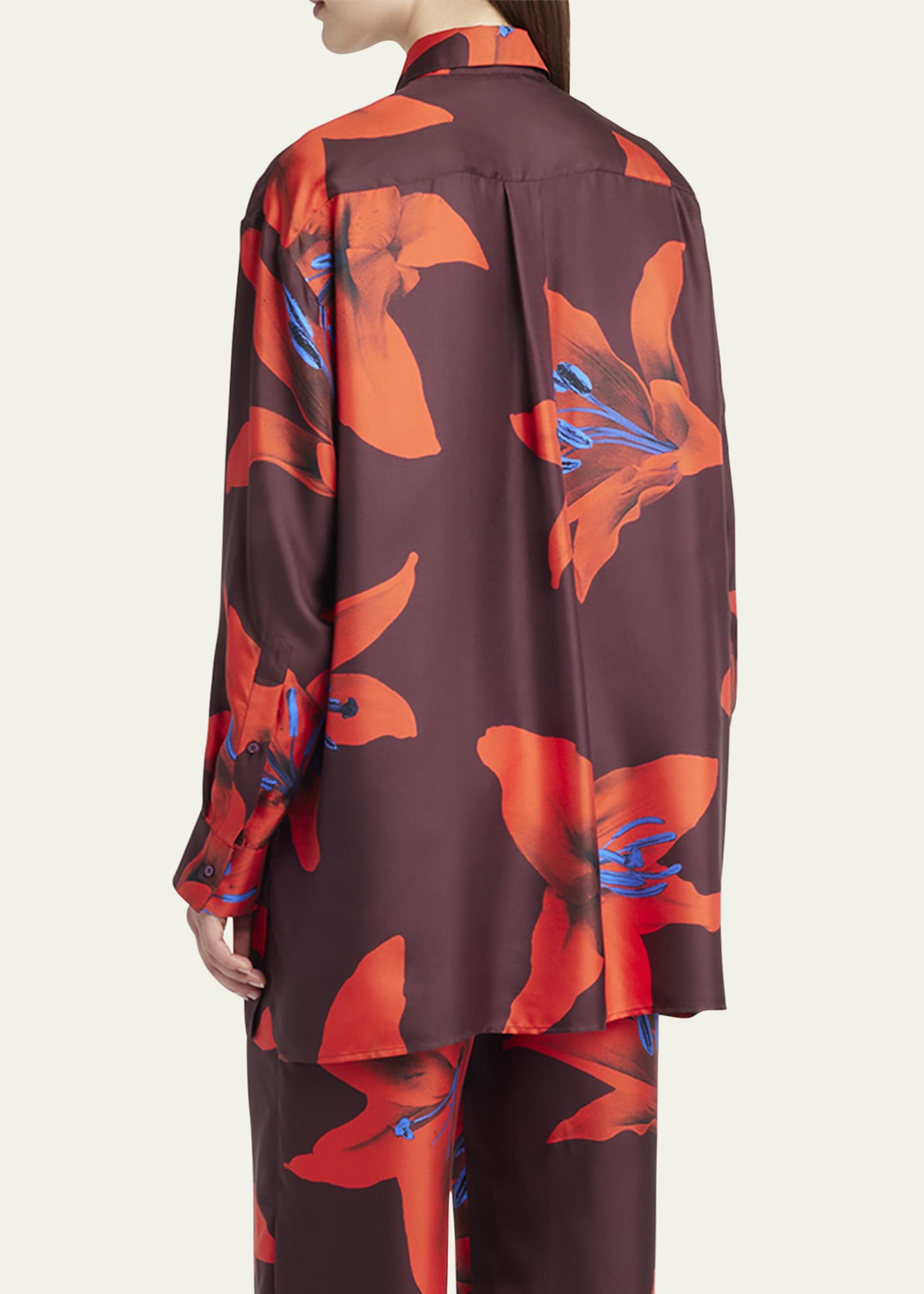 McQueen Long-Sleeve Lily-Print Silk Button-Down Shirt Image 3 of 5