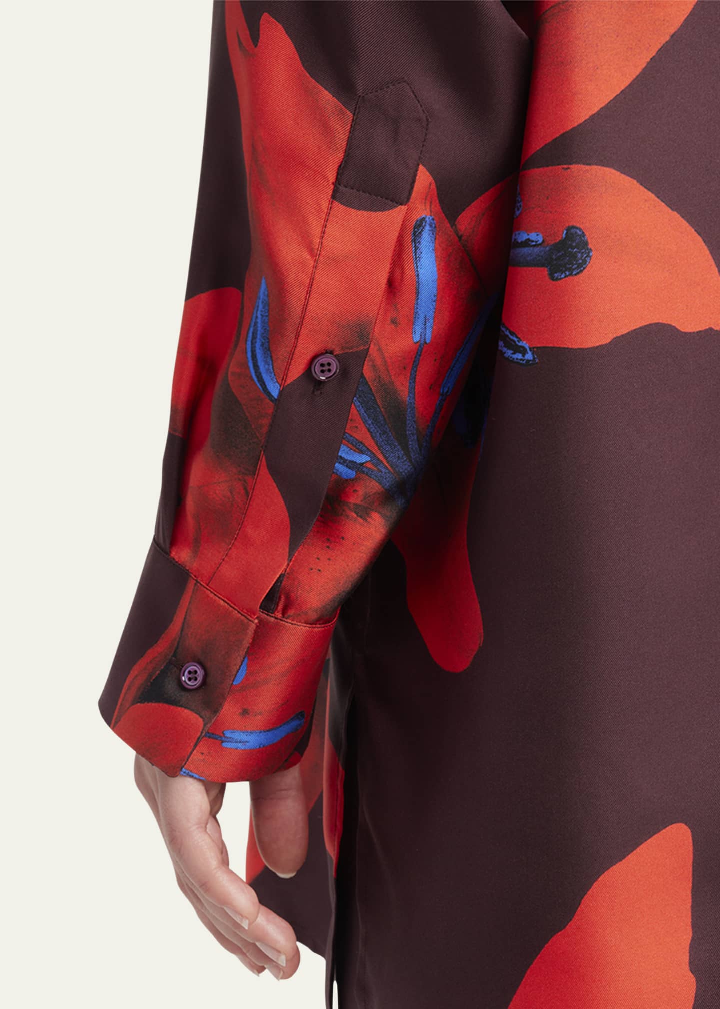 McQueen Long-Sleeve Lily-Print Silk Button-Down Shirt Image 5 of 5