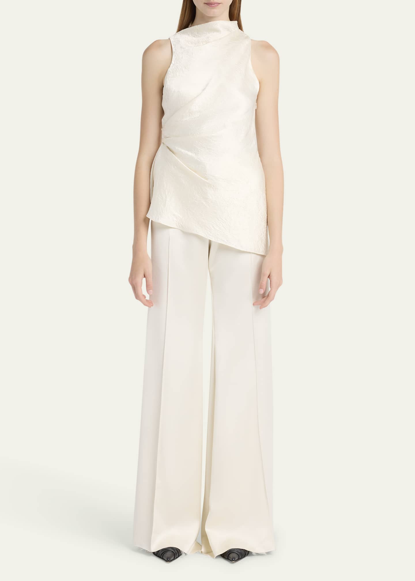 McQueen Asymmetric Ruched Smashed Satin Top Image 2 of 5