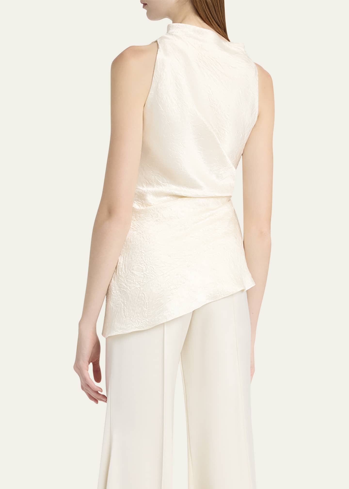 McQueen Asymmetric Ruched Smashed Satin Top Image 3 of 5